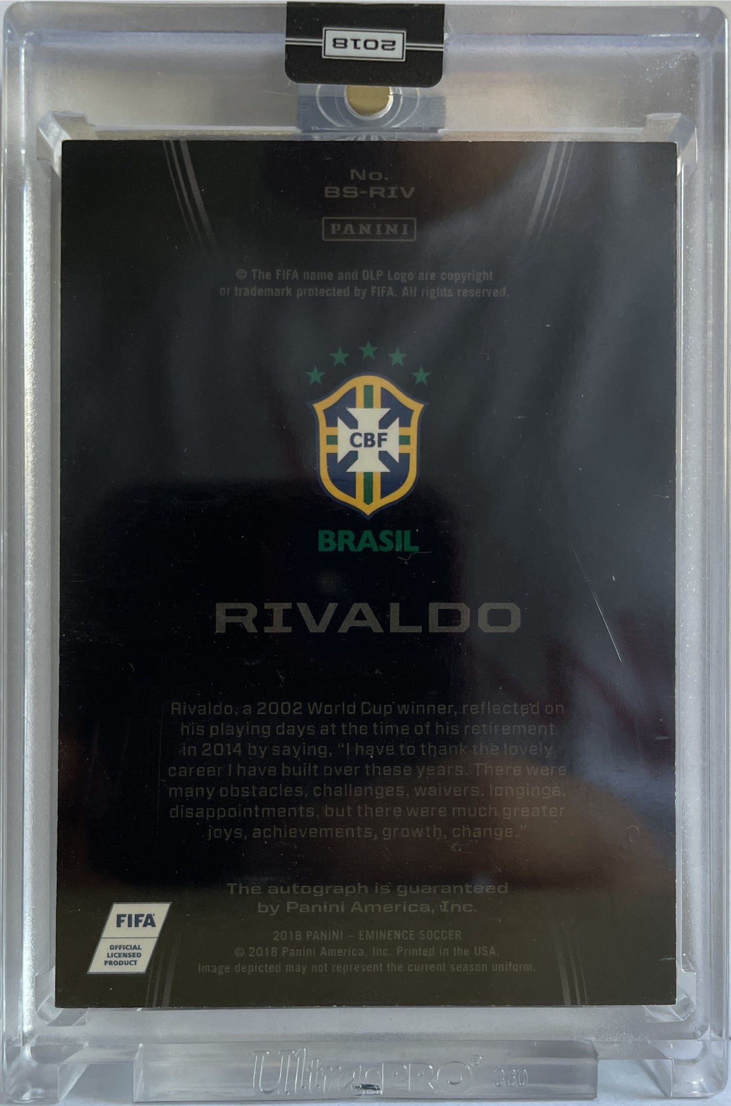 Rivaldo 8/10 Autograph On Card Banner Signatures Panini Eminence 2018