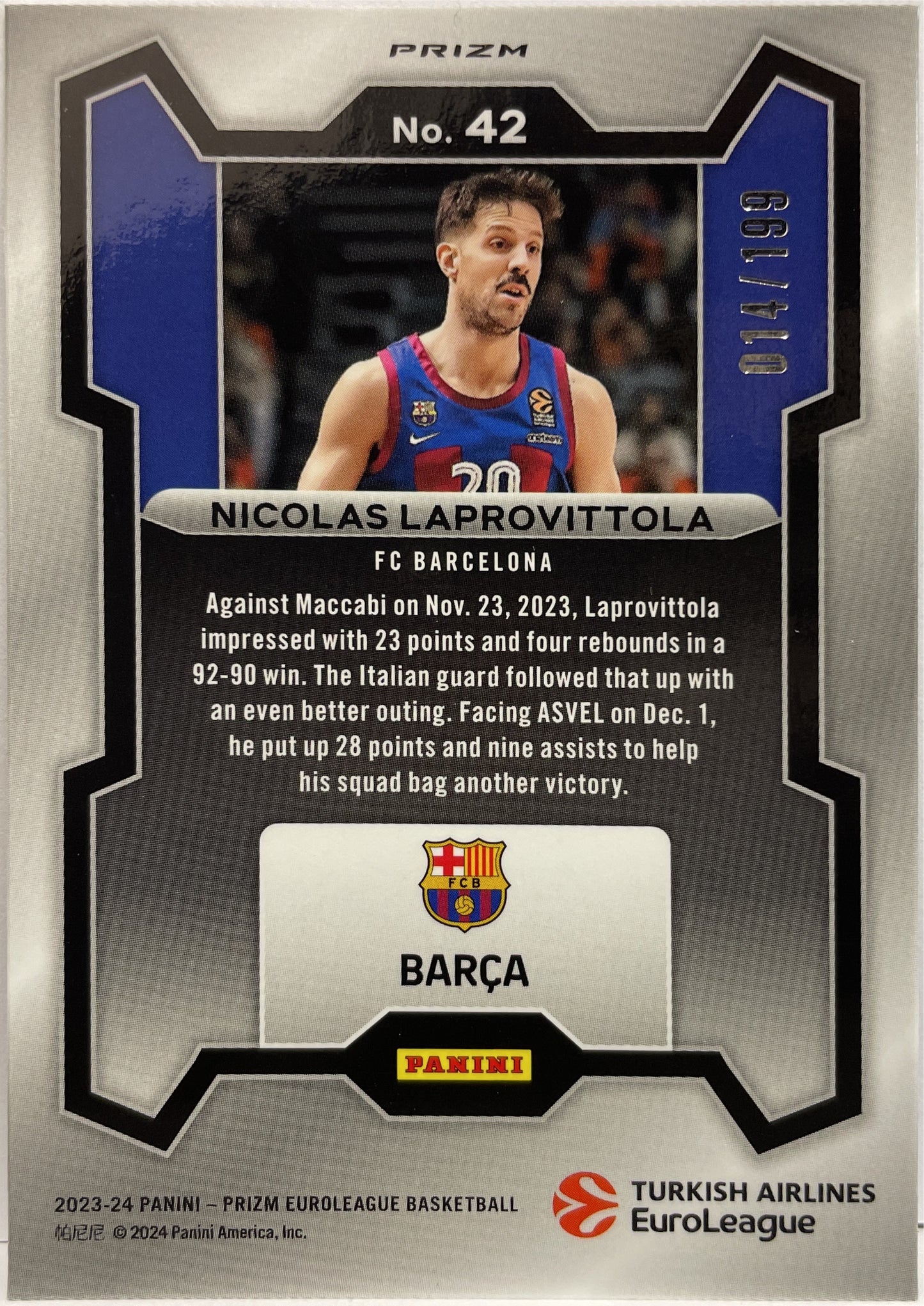 Nicolas Laprovittola 14/199 Blue Prizm Euroleague Basketball 2023/24