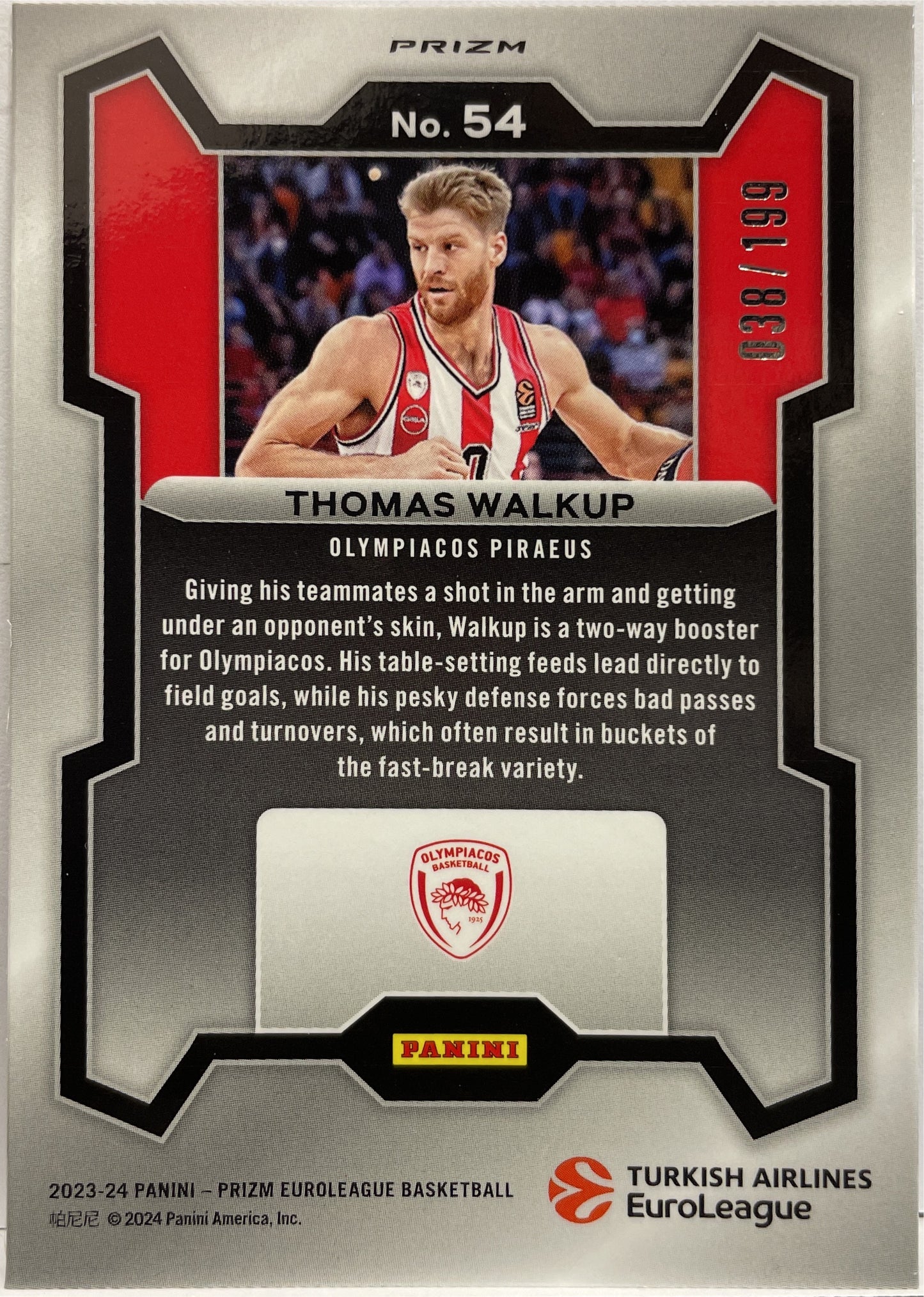 Thomas Walkup 38/199 Blue Prizm Euroleague Basketball 2023/24