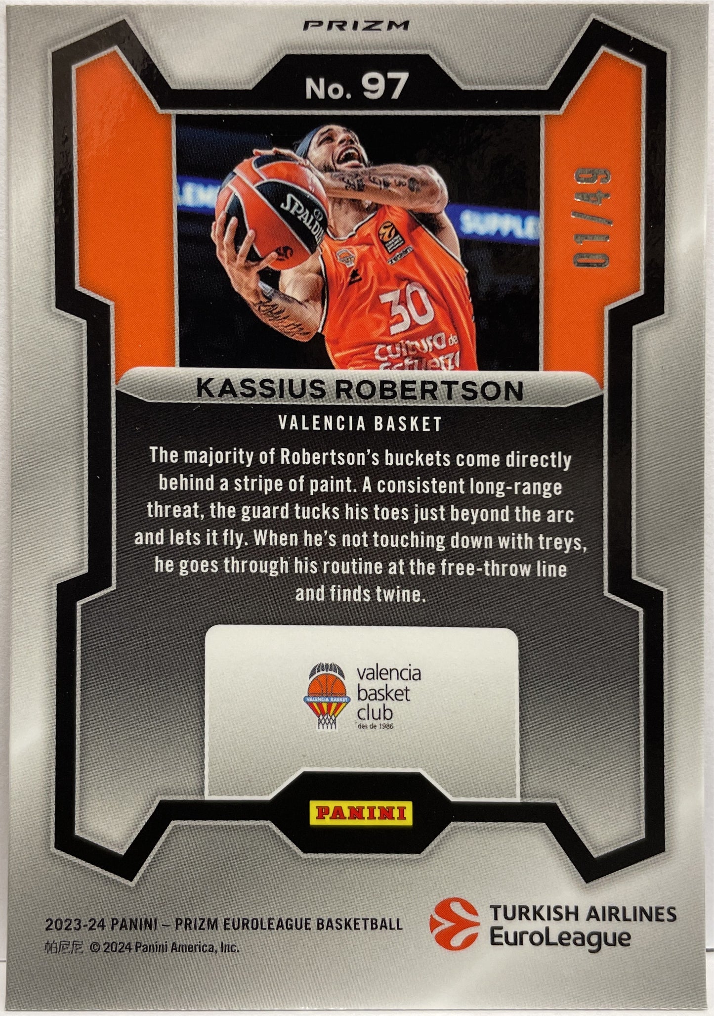 Kassius Robertson 1/49 Orange Prizm Euroleague Basketball 2023/24