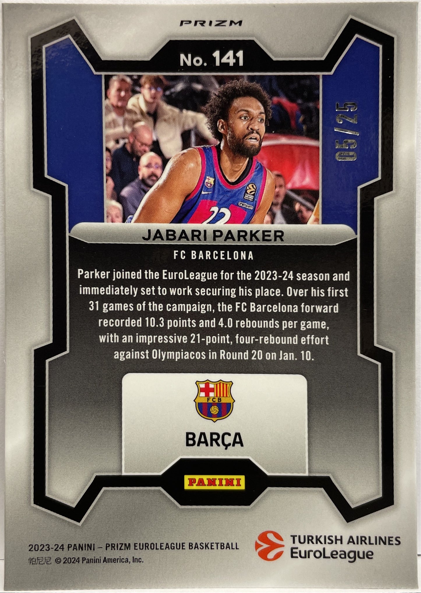 Jabari Parker 5/25 Mojo Prizm Euroleague Basketball 2023/24