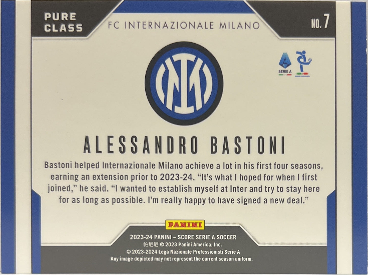 Alessandro Bastoni 14/15 Pure Class Purple Laser Score Serie A 2023/24