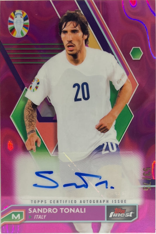 Sandro Tonali 53/75 Autograph Purple Topps Finest Road To Uefa Euro 2024