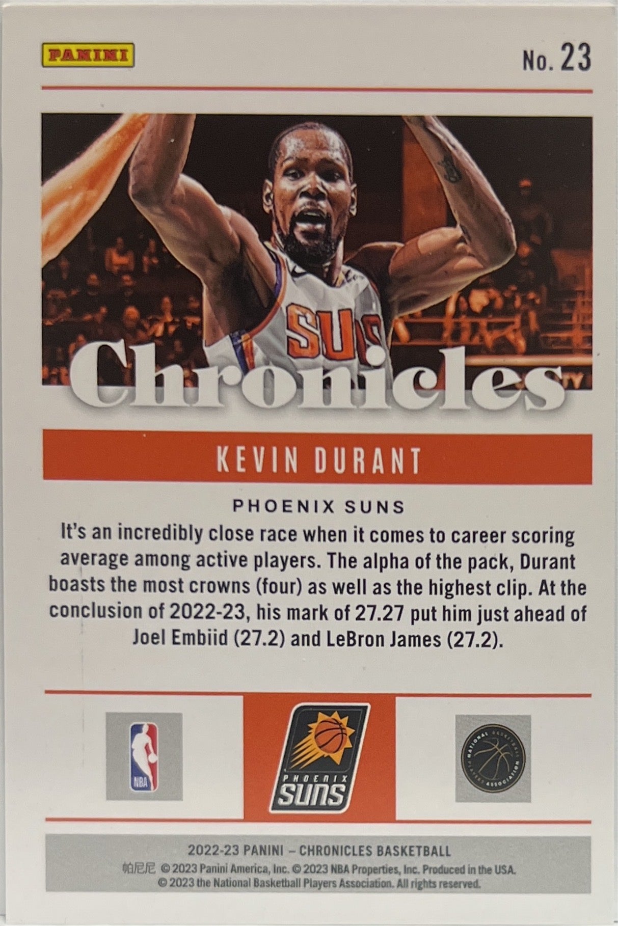 Kevin Durant 16/75 Orange Chronicle Basketball NBA 2022/23