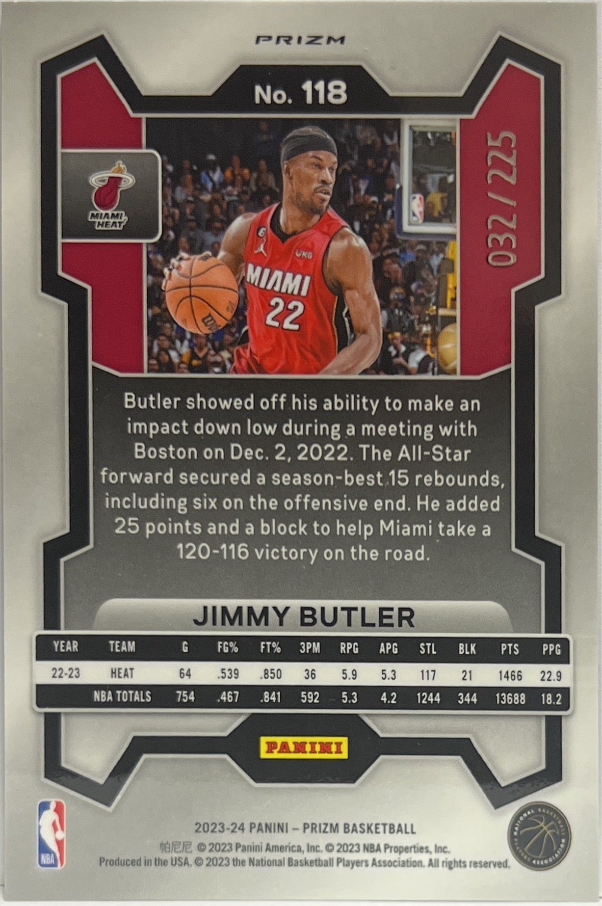Jimmy Butler 32/225 Cracked Ice Prizm Basketball NBA 2023/24