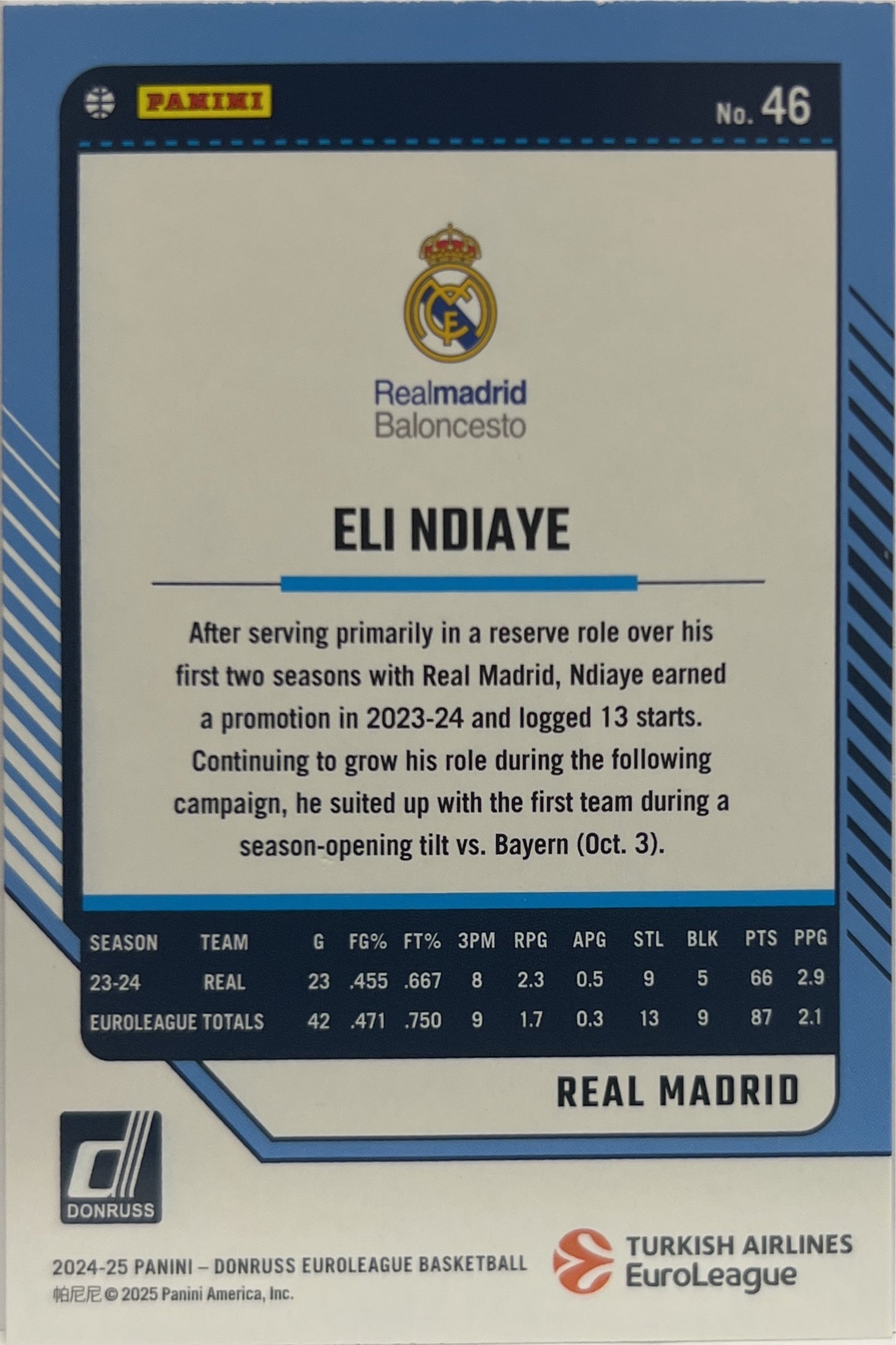 Eli Ndiaye 17/25 Donruss Euroleague Basketball 2024/25