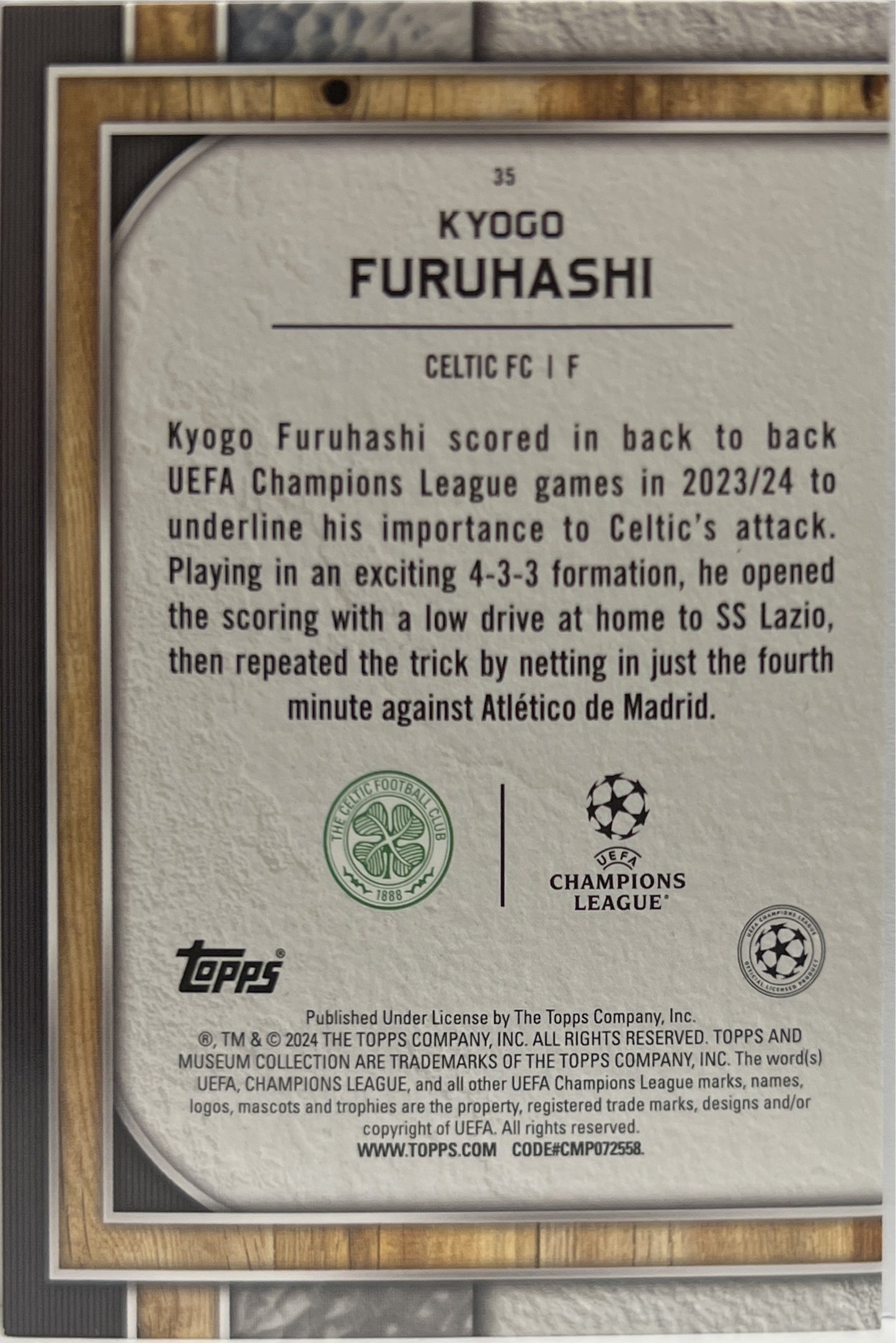 Kyogo Furuhashi 70/99 Purple Topps Museum 2023/24