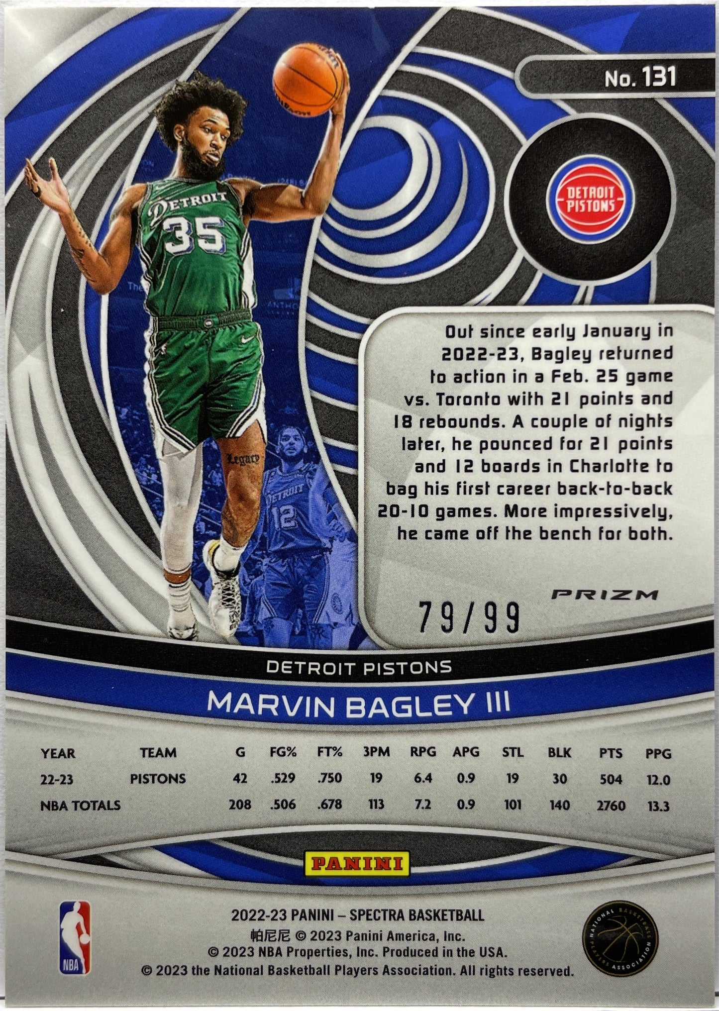 Marvin Bagley III 79/99 Interstellar Panini Spectra Basketball 2022/23