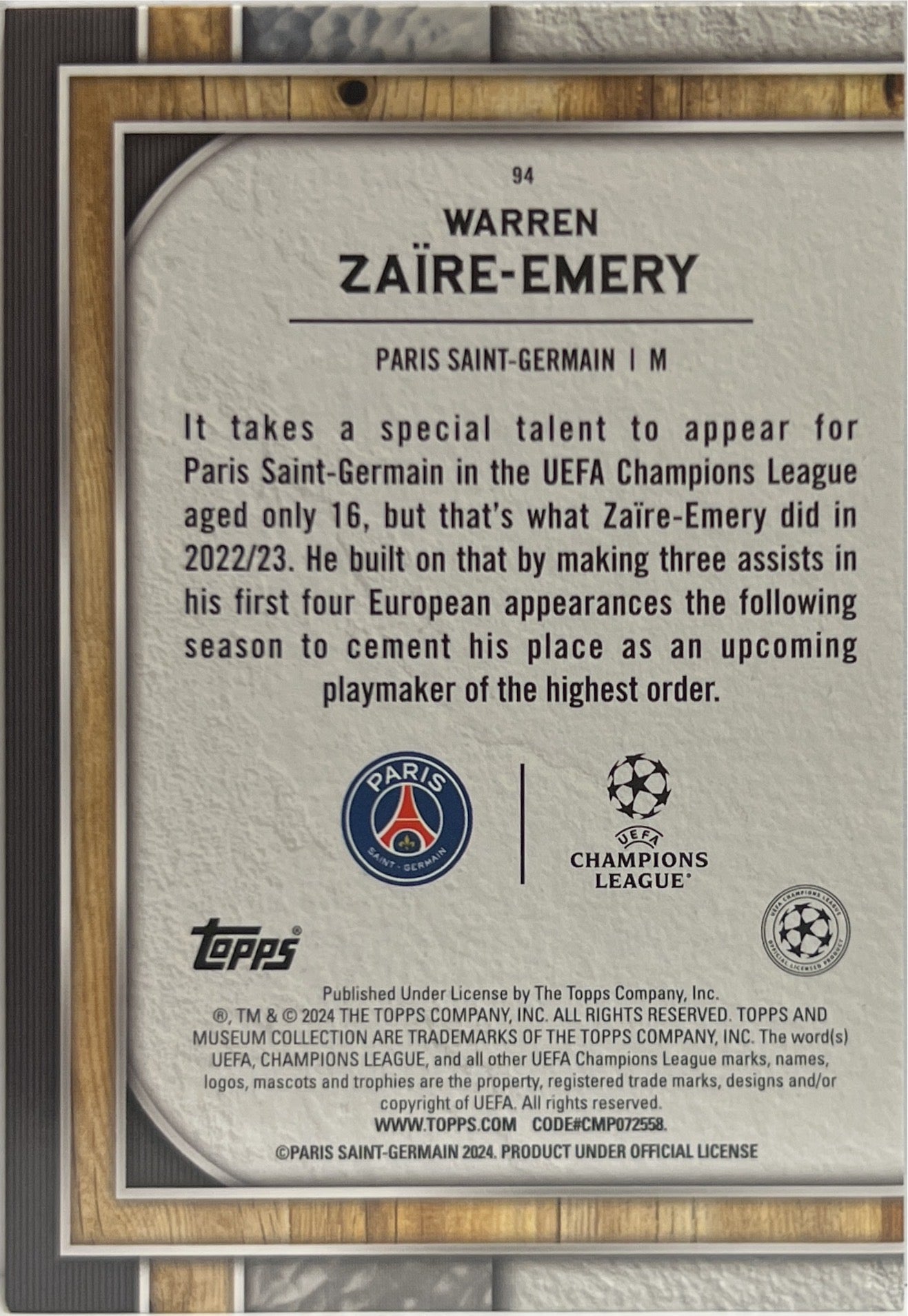 Warren Zaire Emery 53 /99 Purple Topps Museum 2023/24