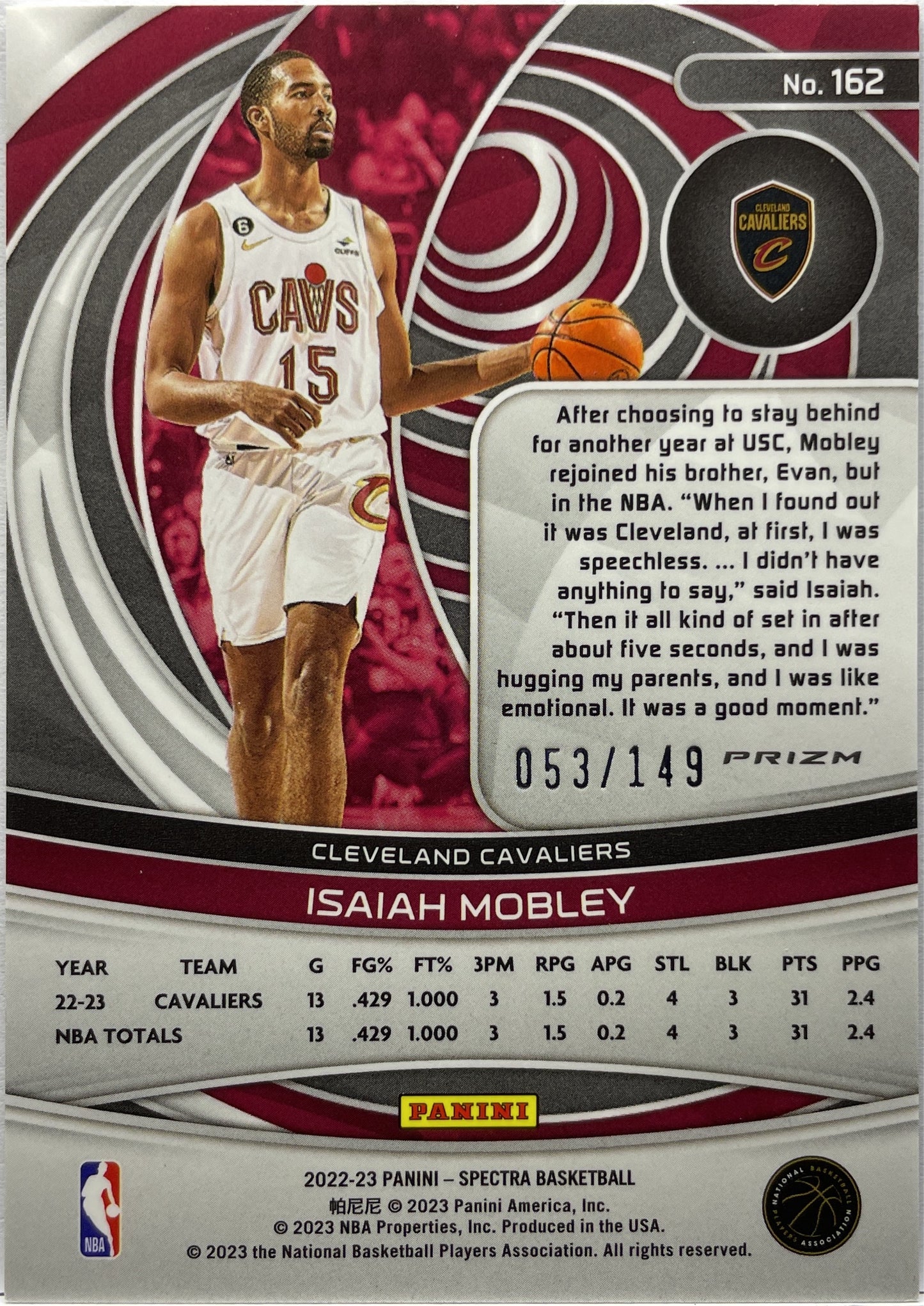 Isaiah Mobley 53/149 Rookie Celestial Panini Spectra Basketball 2022/23