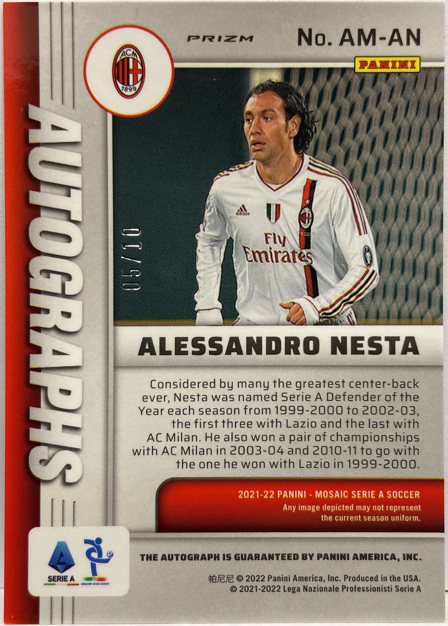 Alessandro Nesta 5/10 Autograph Gold Mosaic Serie A 2021/22