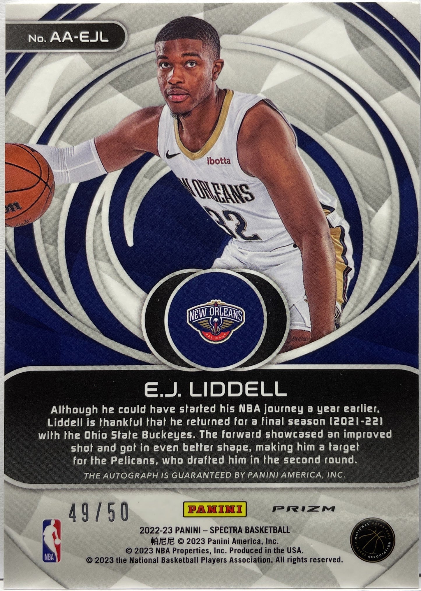 E.J. Liddell 49/50 Rookie Autograph Aspiring Panini Spectra Basketball 2022/23