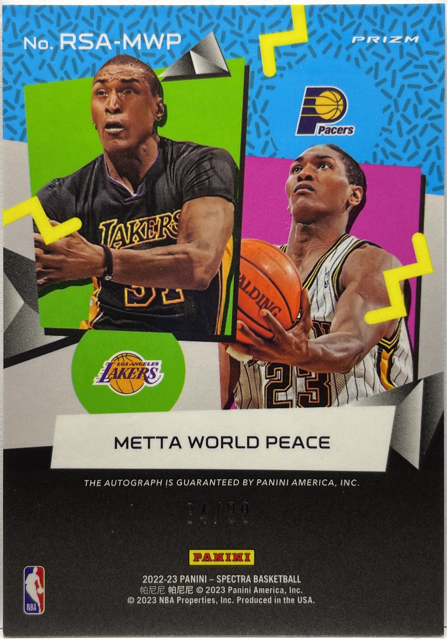 Metta World Peace 84/99 Autograph Retrospect Panini Spectra Basketball 2022/23