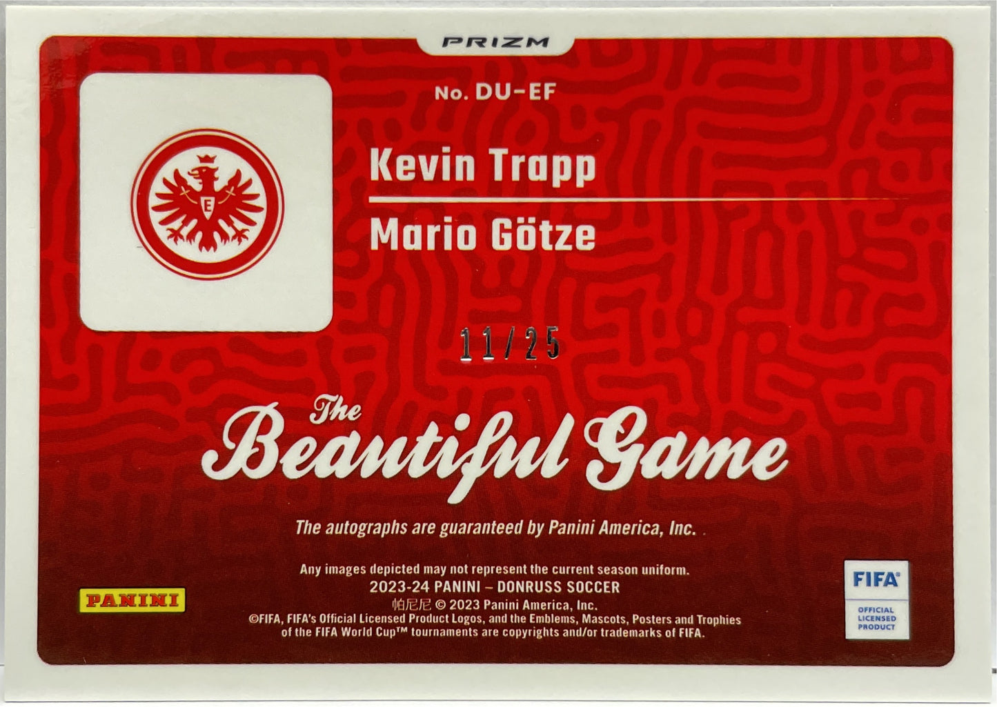 Kevin Trapp & Mario Gotze 11/25 Dual Autograph The Beautiful Game Donruss Fifa 2023/24