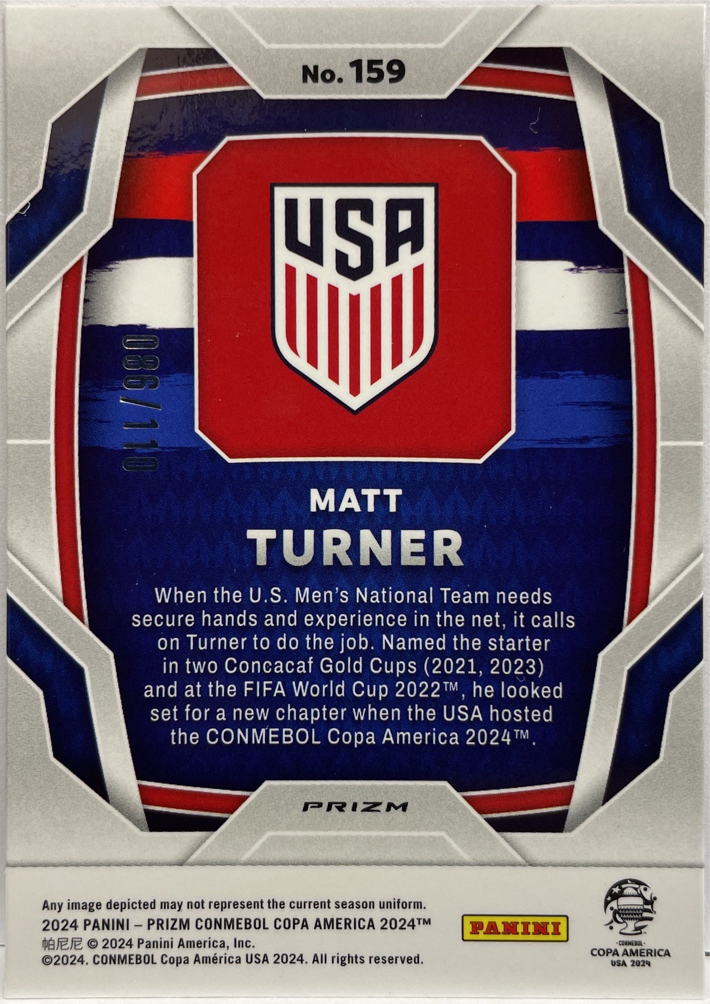 Matt Turner 86/110 Rookie Blue Prizm Conmebol Copa America 2024