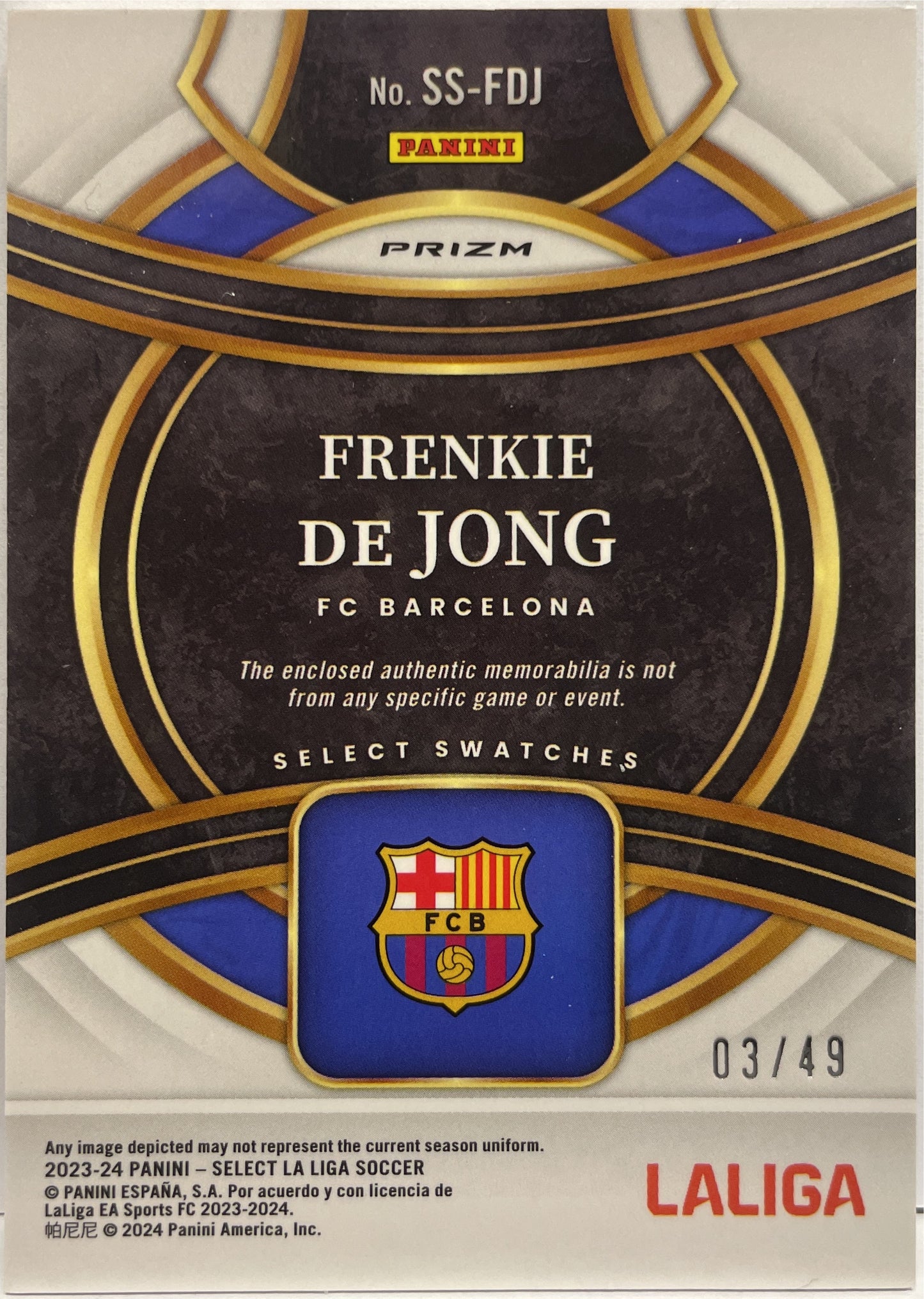 Frenkie De Jong 3/49 Select Swatches Patch Select La Liga 2023/24