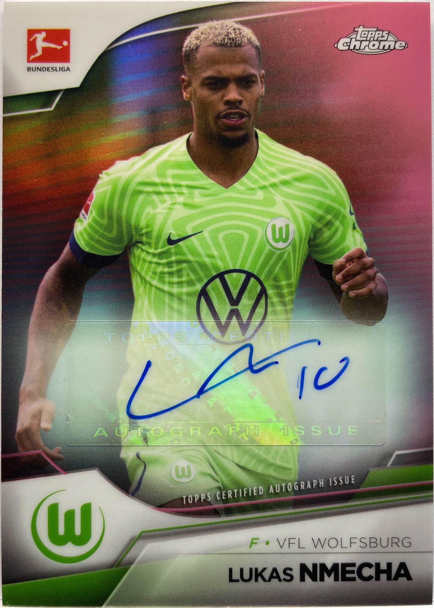 Lukas Nmecha 24/75 Autograph Pink Topps Chrome Bundesliga 2022/23