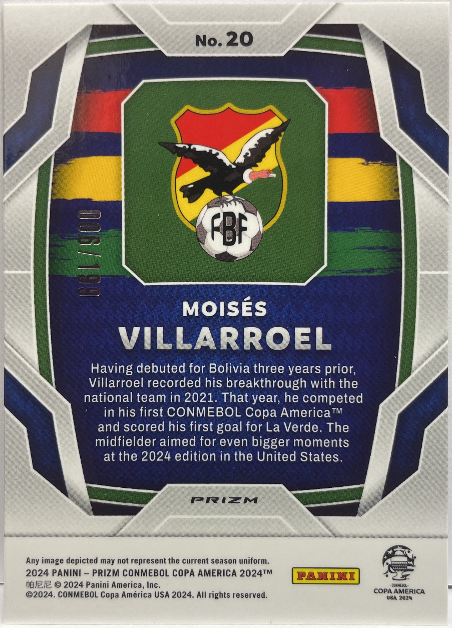 Moises Villarroel 6/199 Rookie Red Prizm Conmebol Copa America 2024