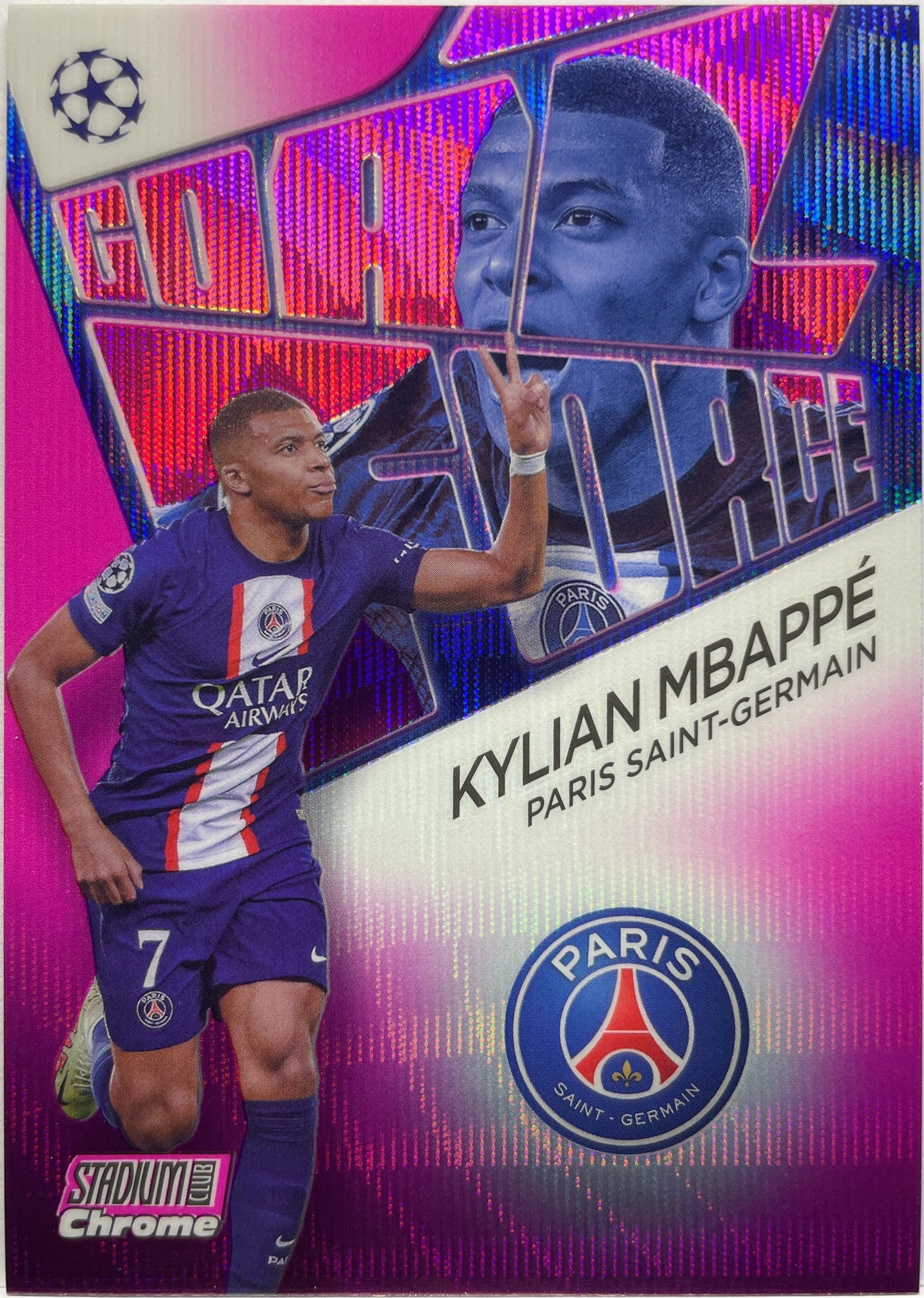 Kyllian Mbappe Goal Force 83/150 Pink Wave Topps Stadium Chrome Club 2022/23