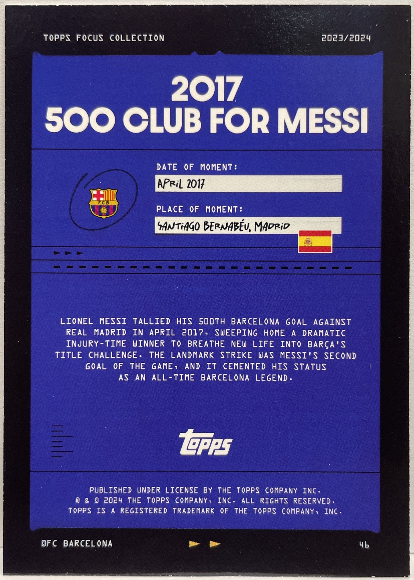 Lionel Messi 550 Club Topps Focus Barcelona 2023/24