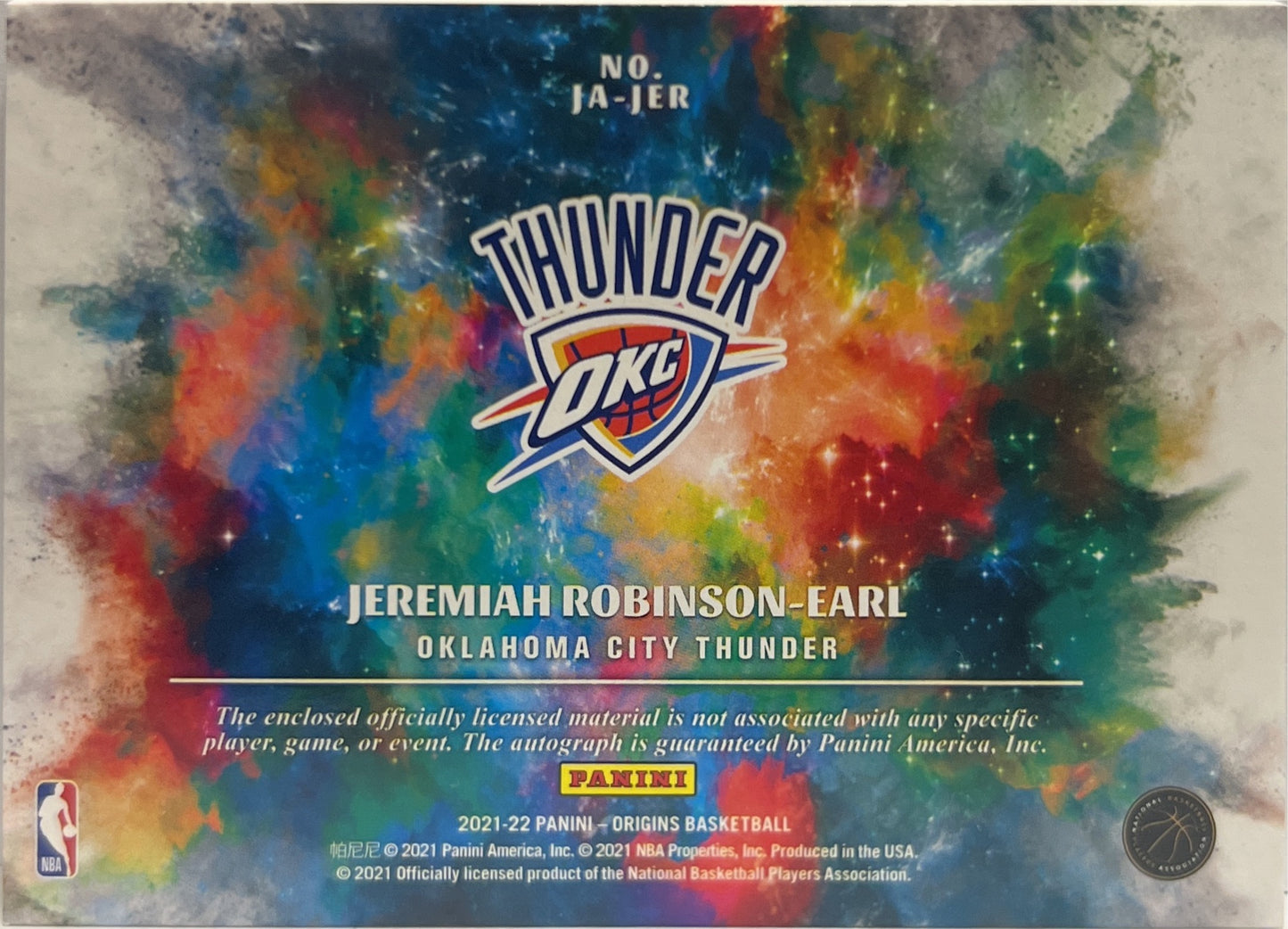 Jeremiah Robinson Earl Rookie Patch Autograph Origins Basketball NBA 2021/22