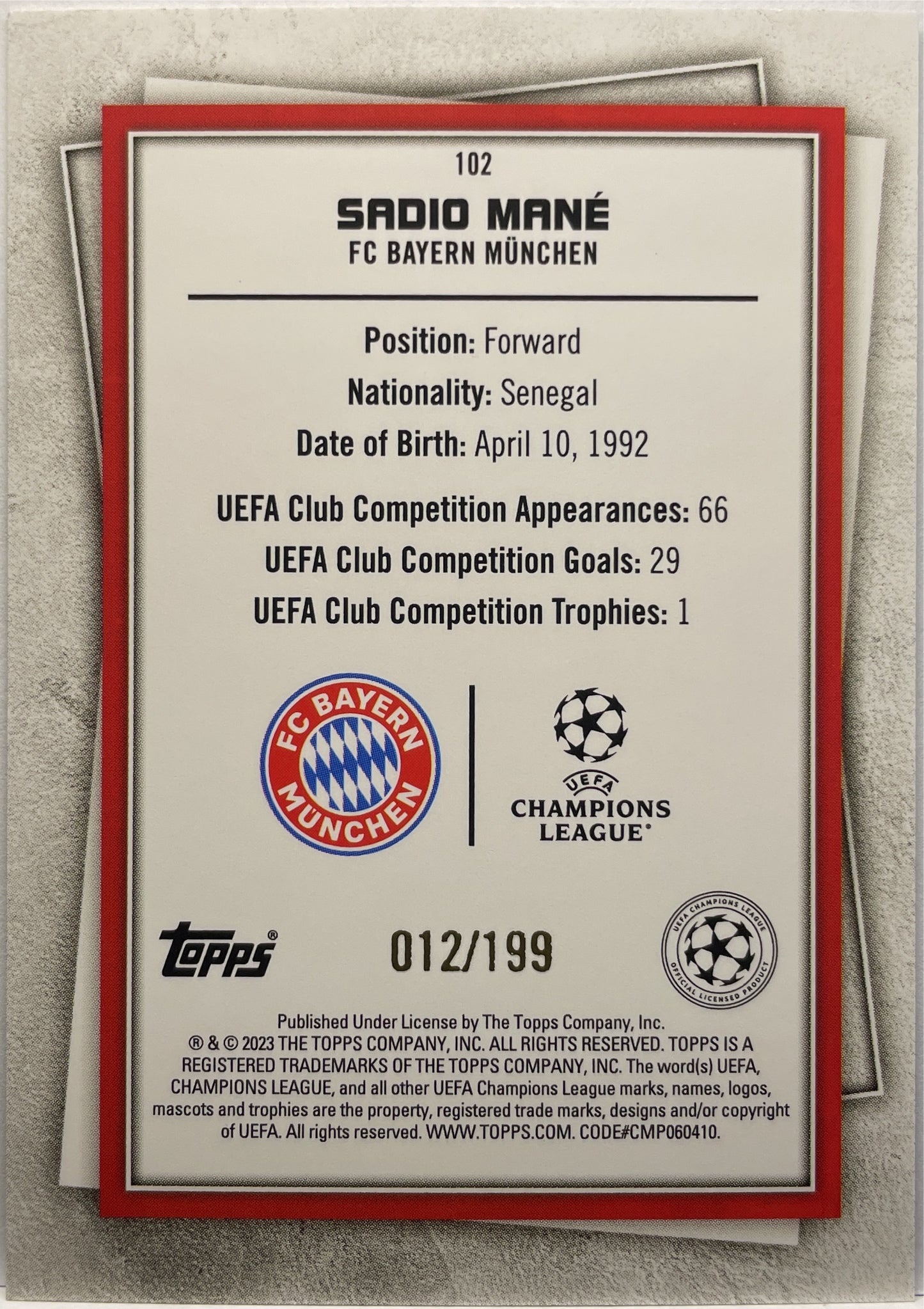 Sadio Mane 12/199 Green Uefa Superstars 2022/23