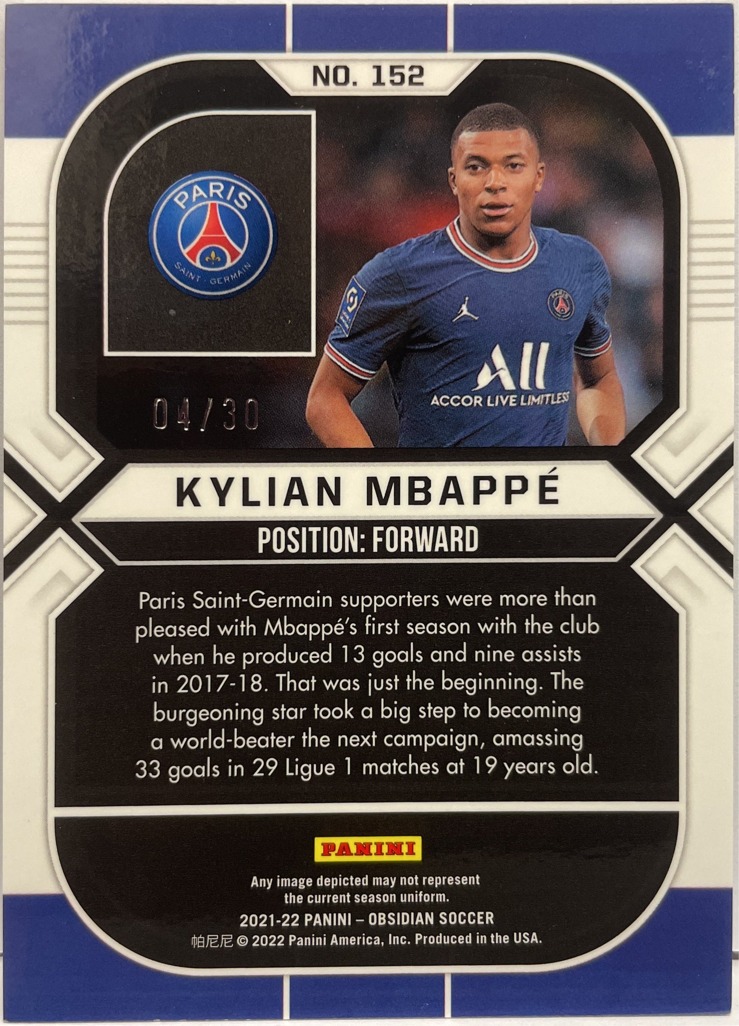 Kylian Mbappe 4/30 Obsidian 2021/22