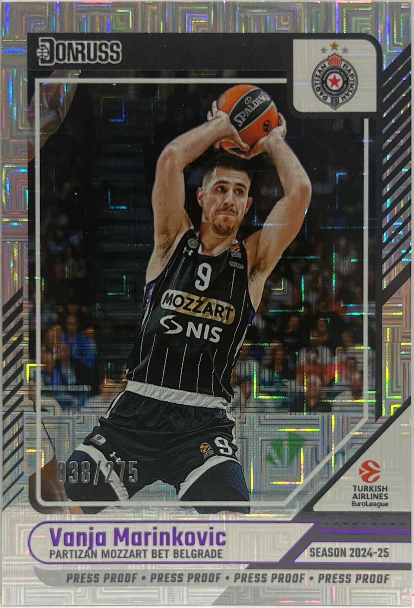 Vanja Marinkovic 38/275 Press Proof Purple Donruss Euroleague Basketball 2024/25