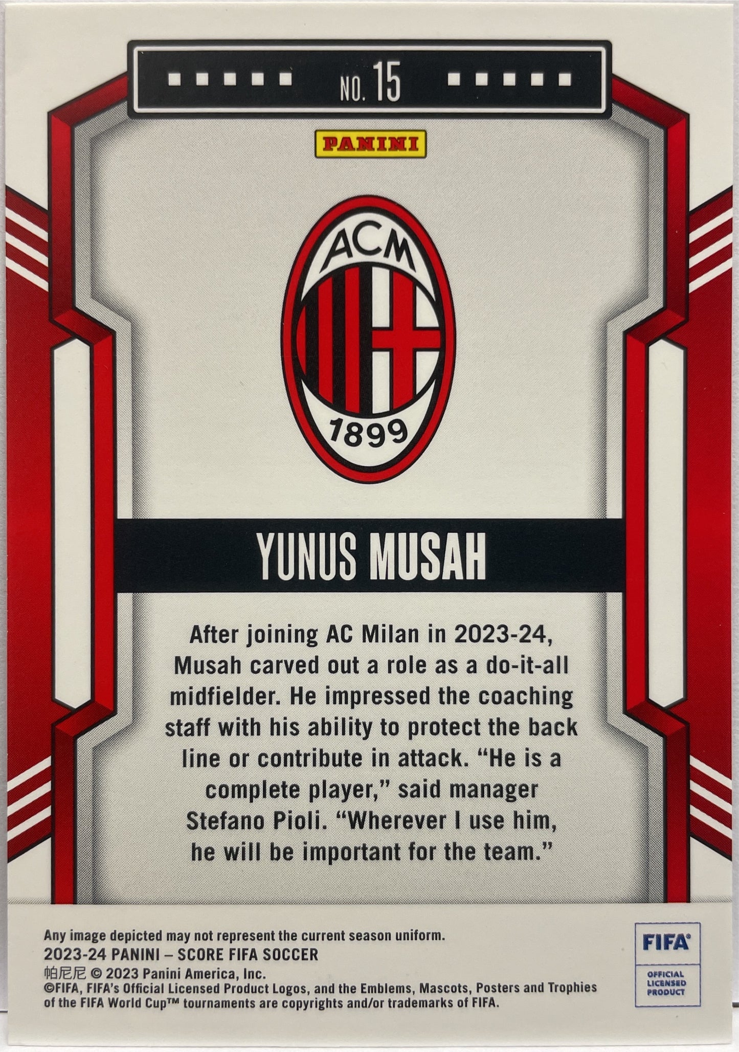 Yunus Musah 3/15 Purple Laser Score Fifa 2023/24