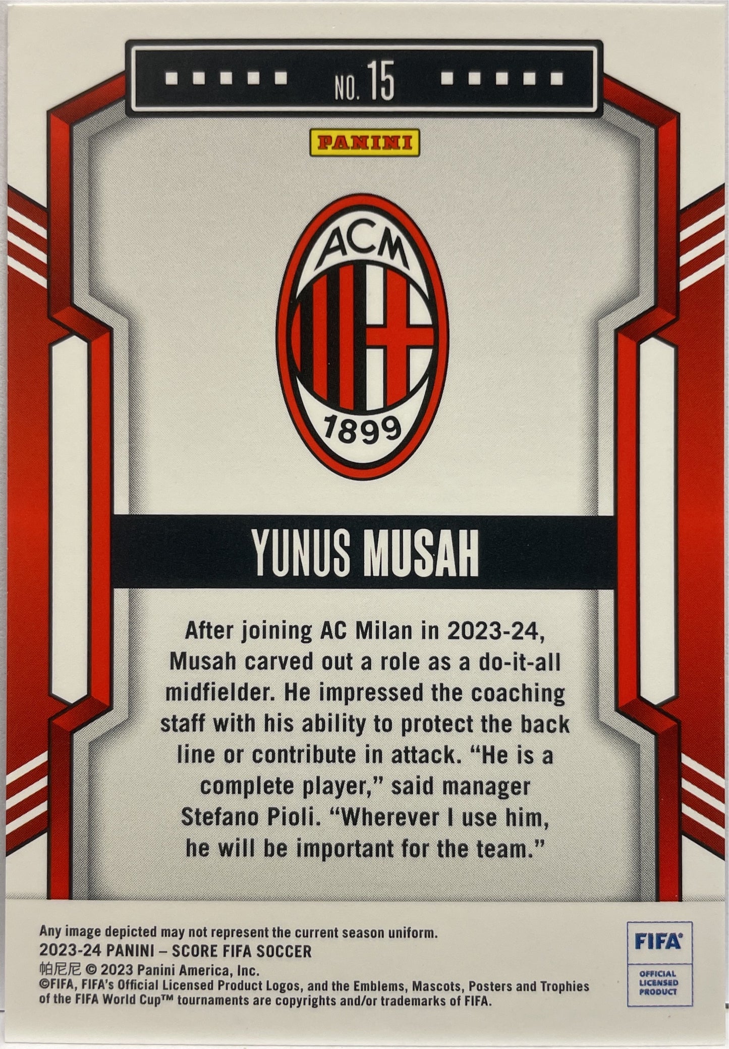 Yunus Musah 42/50 Blue Laser Score Fifa 2023/24