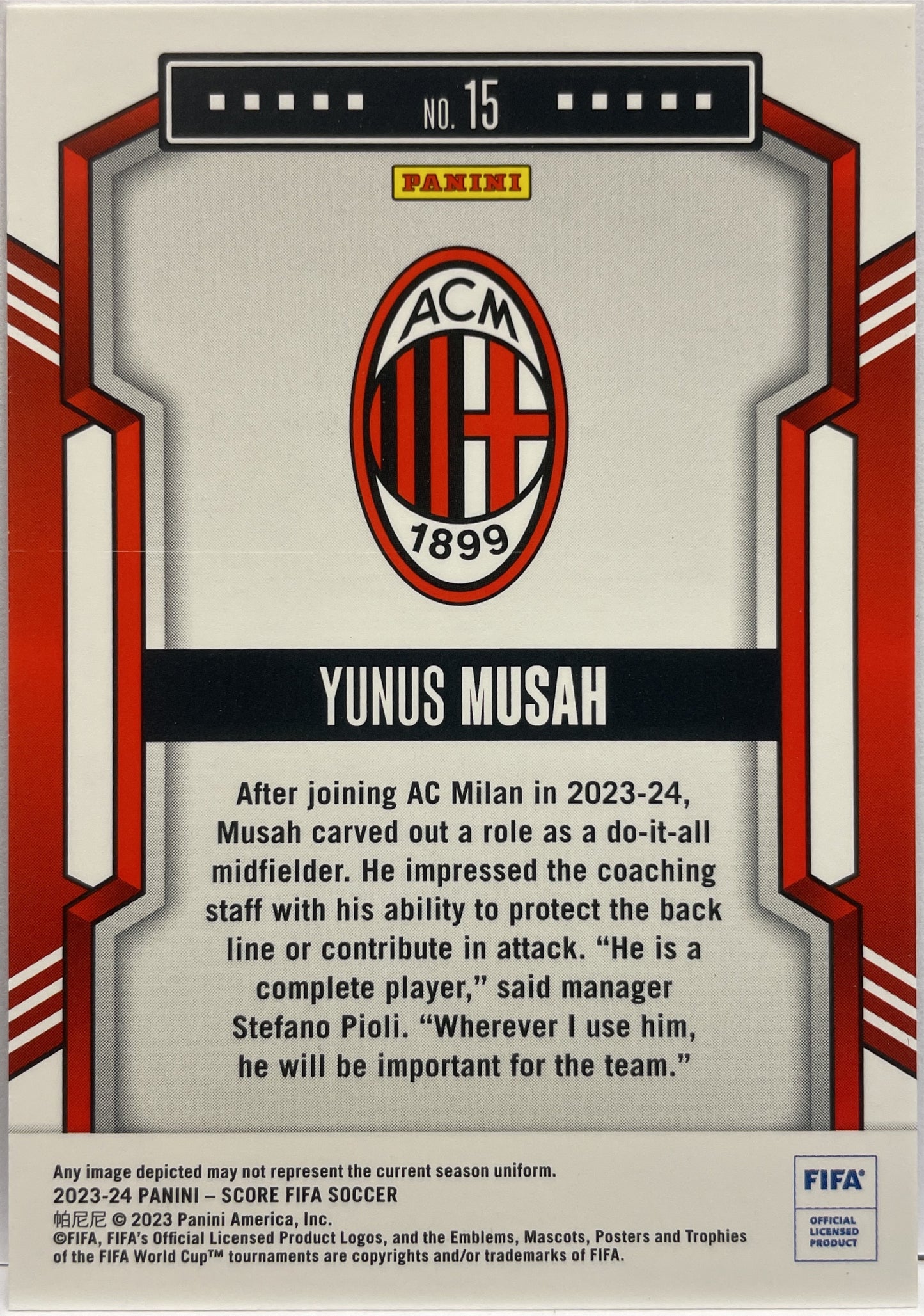 Yunus Musah 31/50 Blue Laser Score Fifa 2023/24