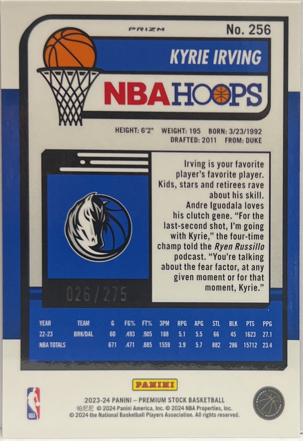 Kyrie Irving 26/275 Red Hoops Basketball NBA 2023/24