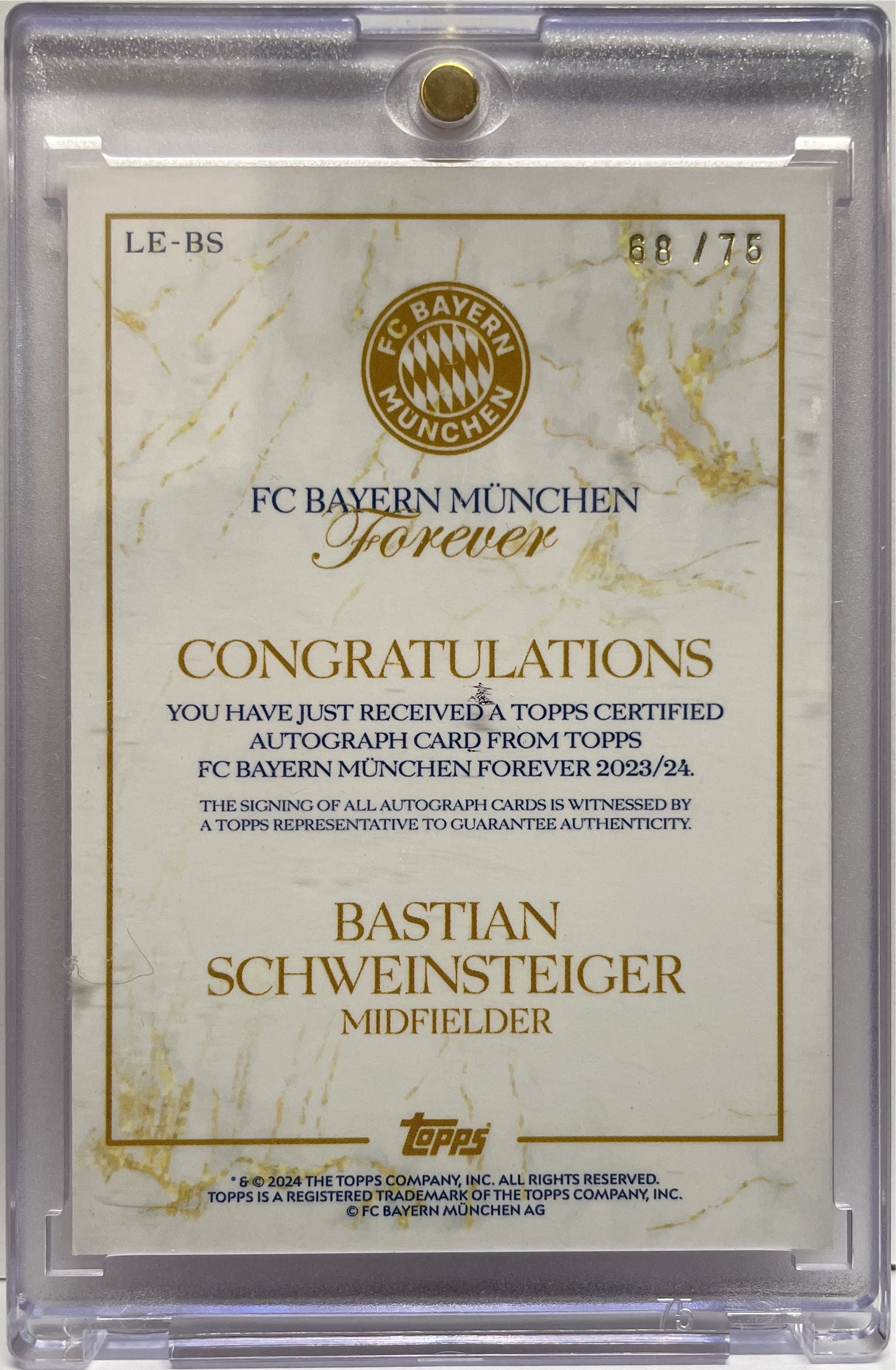 Bastian Schweinseiger 68/75 Autograph Pink Topps Bayern Munchen Forever 2024