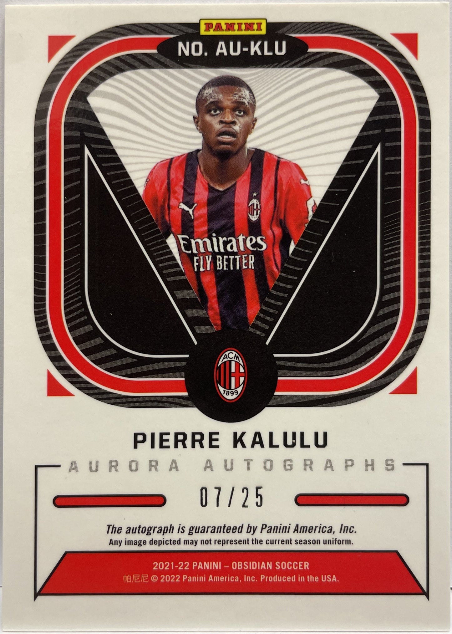 Pierre Kalulu 7/25 Rookie Autograph Aurora Obsidian 2021/22