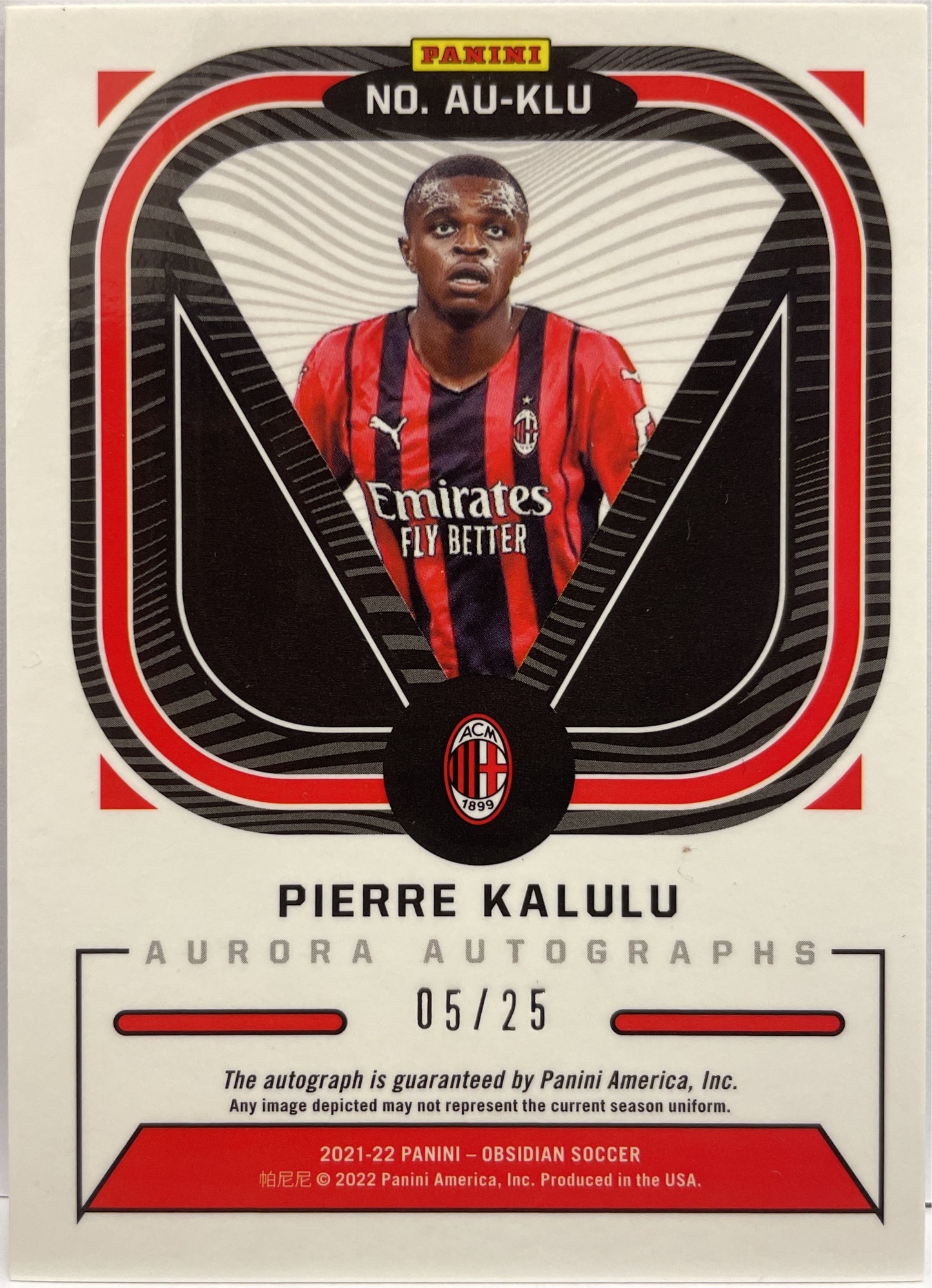 Pierre Kalulu 5/25 Rookie Autograph Aurora Obsidian 2021/22