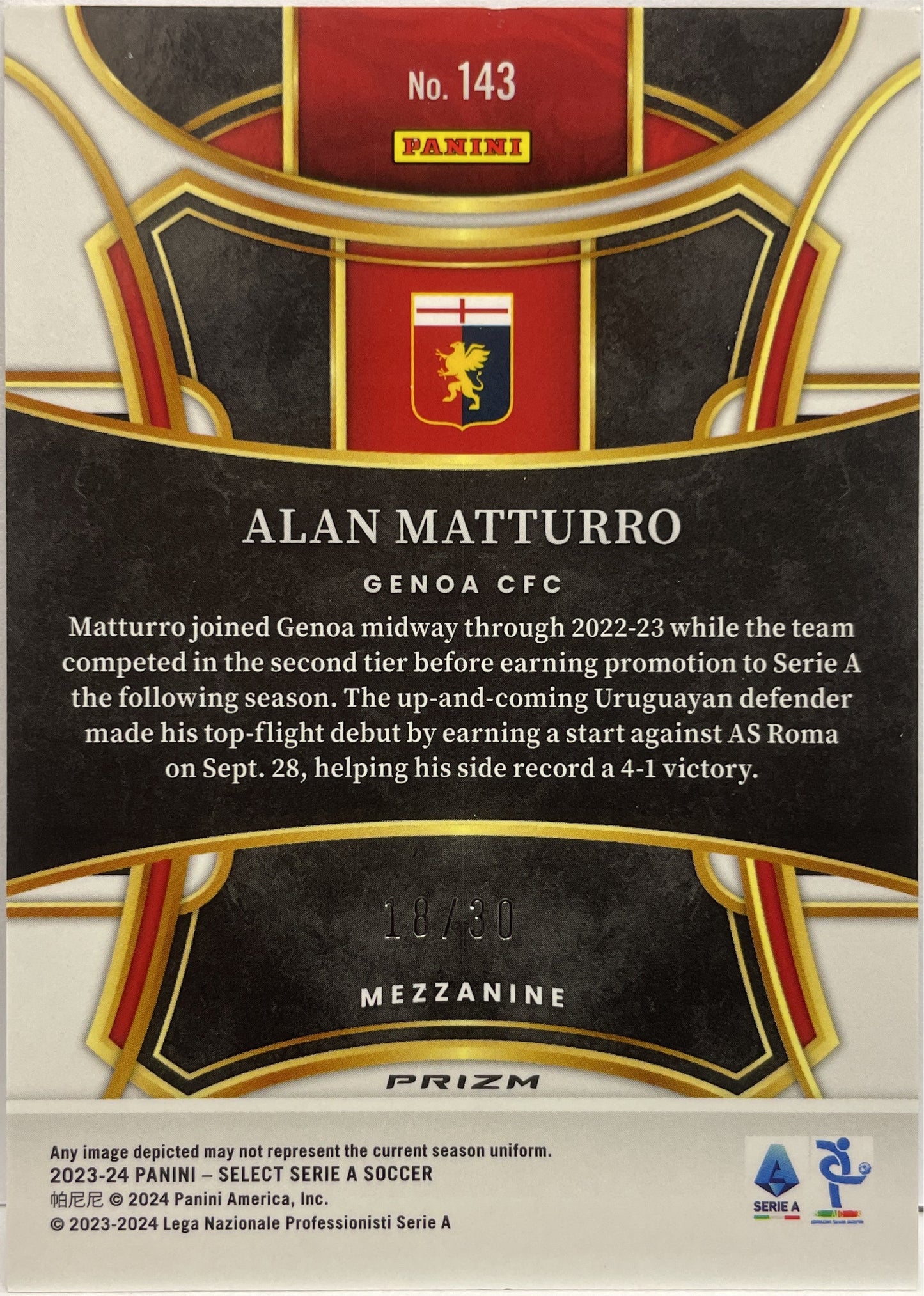 Alan Matturro 18/30 Rookie Mezzanine Winter Camo Select Serie A 2023/24