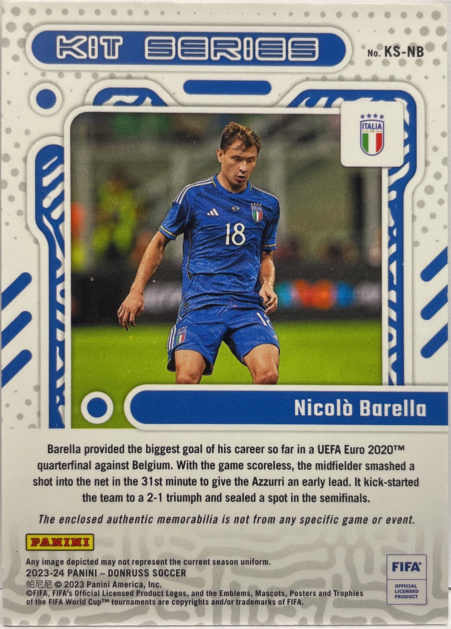 Nicolo Barella 5/10 Kit Series Gold Donruss Fifa 2023/24