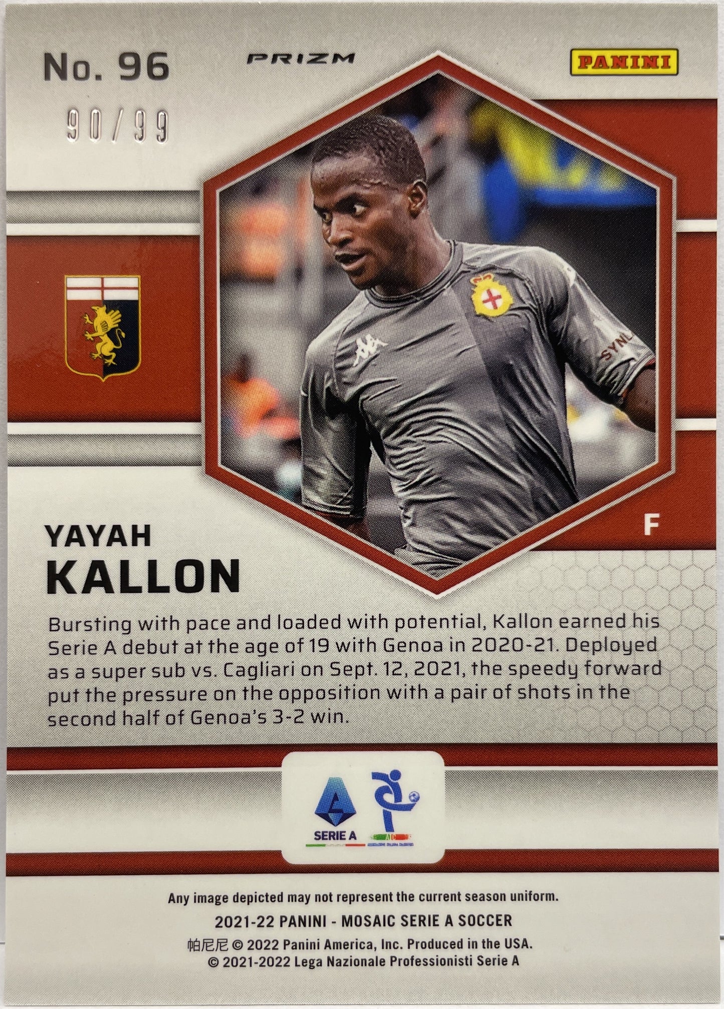 Yayah Kallon 90/99 Rookie Blue Mosaic Serie A 2020/21