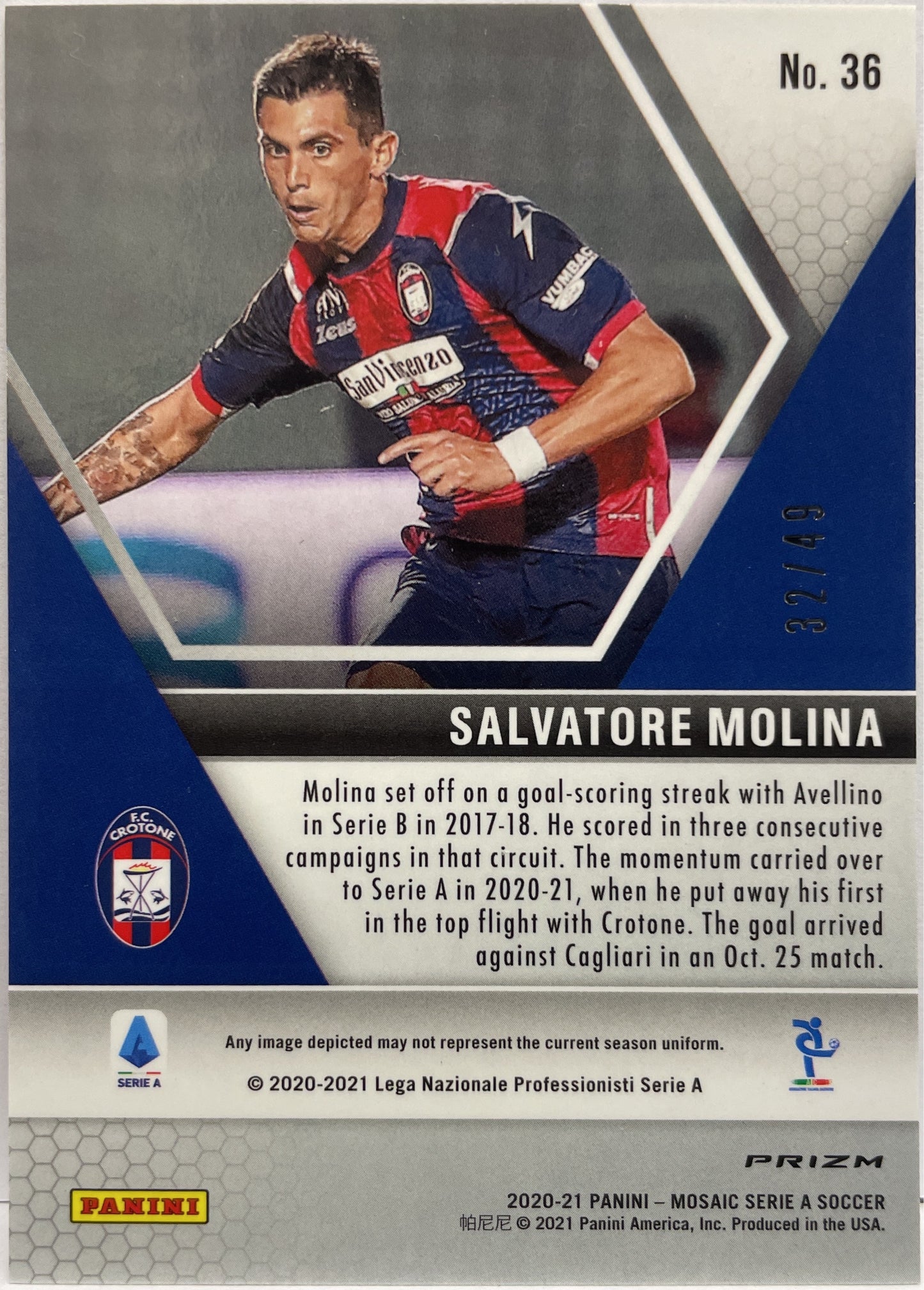 Salvatore Molina 32/49 Rookie Purple Mosaic Serie A 2020/21