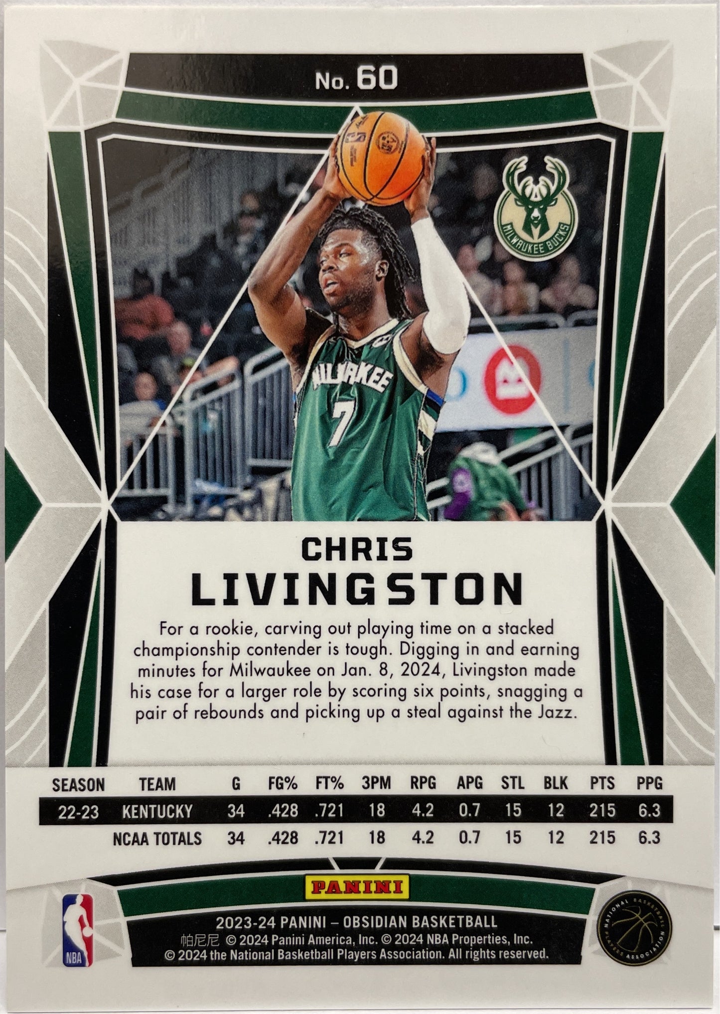 Chris Livingston Rookie Obsidian Basketball NBA 2023/24