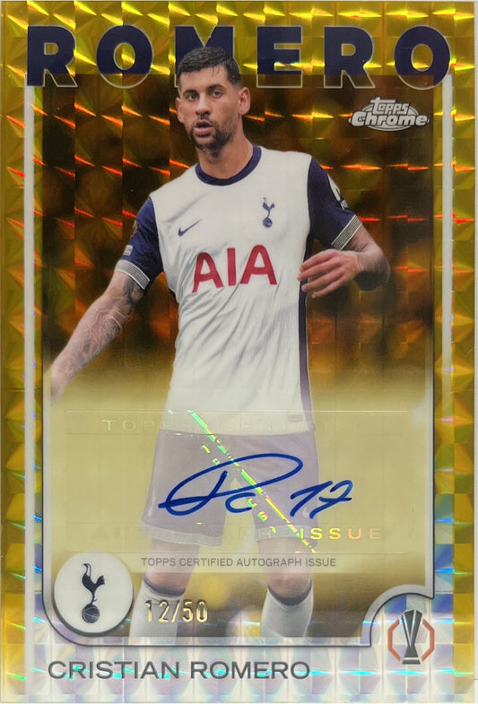 Cristian Romero 12/50 Autograph Gold Geometric Topps Chrome UCC 2024/25