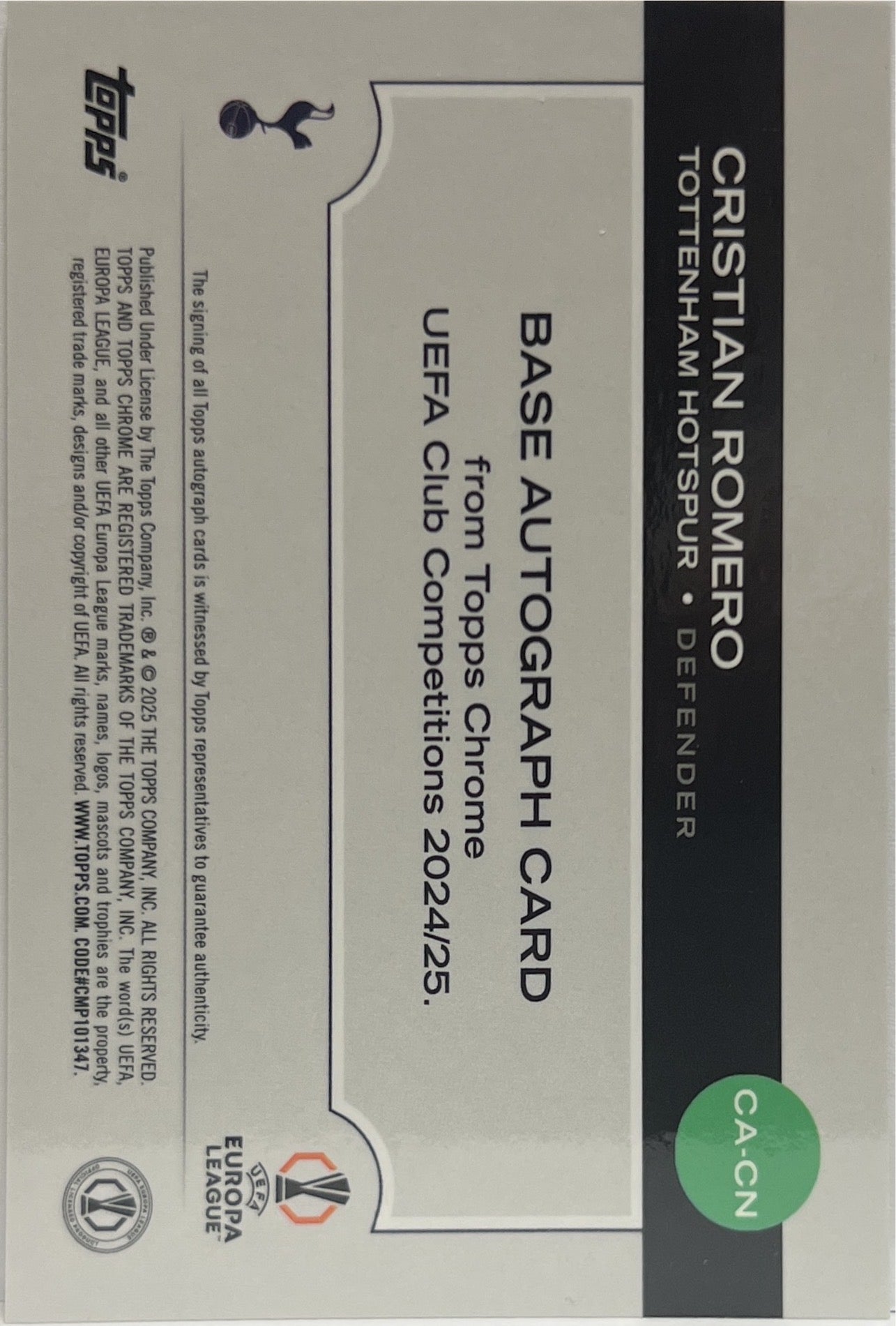 Cristian Romero 12/50 Autograph Gold Geometric Topps Chrome UCC 2024/25