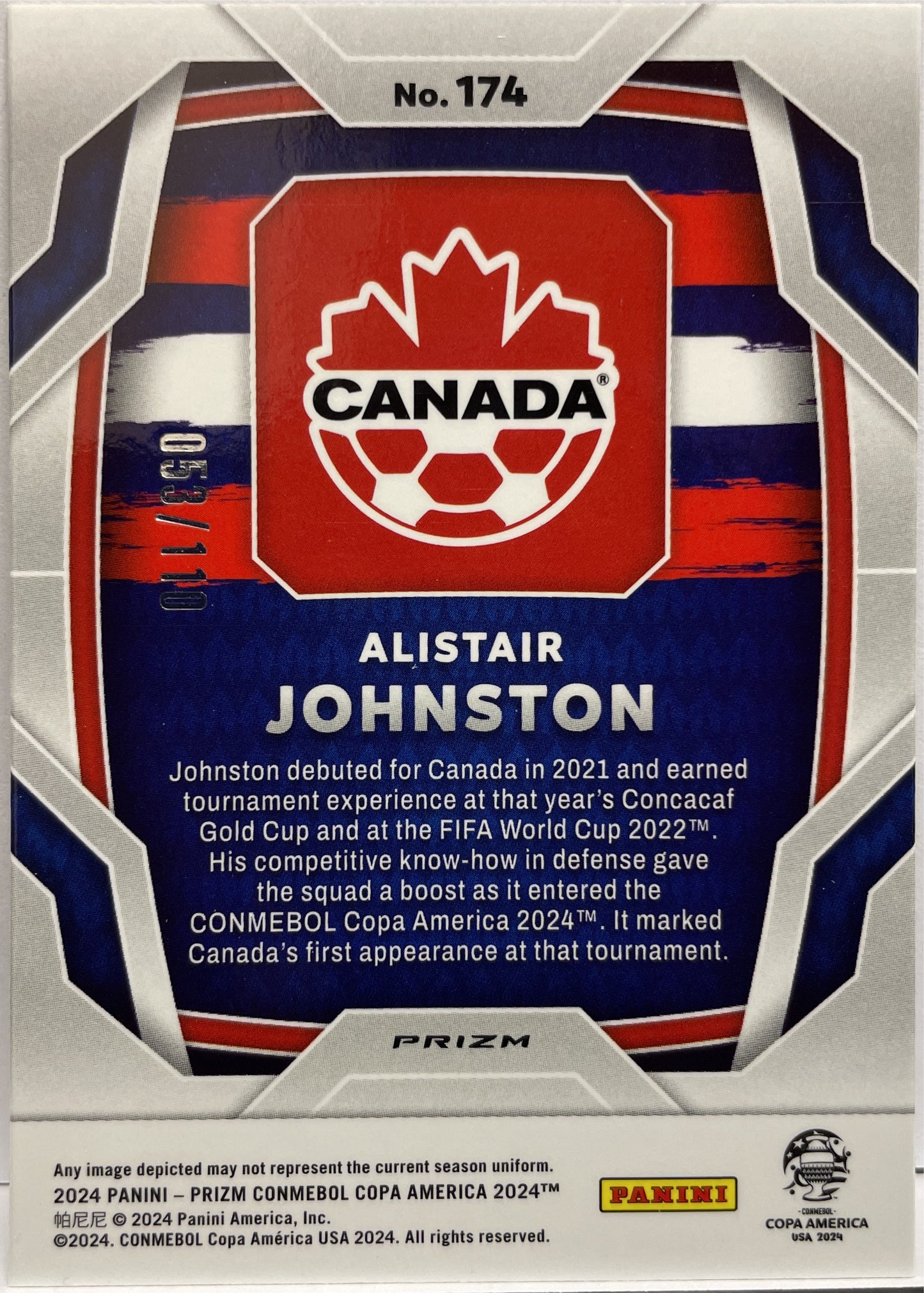 Alistair Johnston 53/110 Blue Prizm Copa America 2024