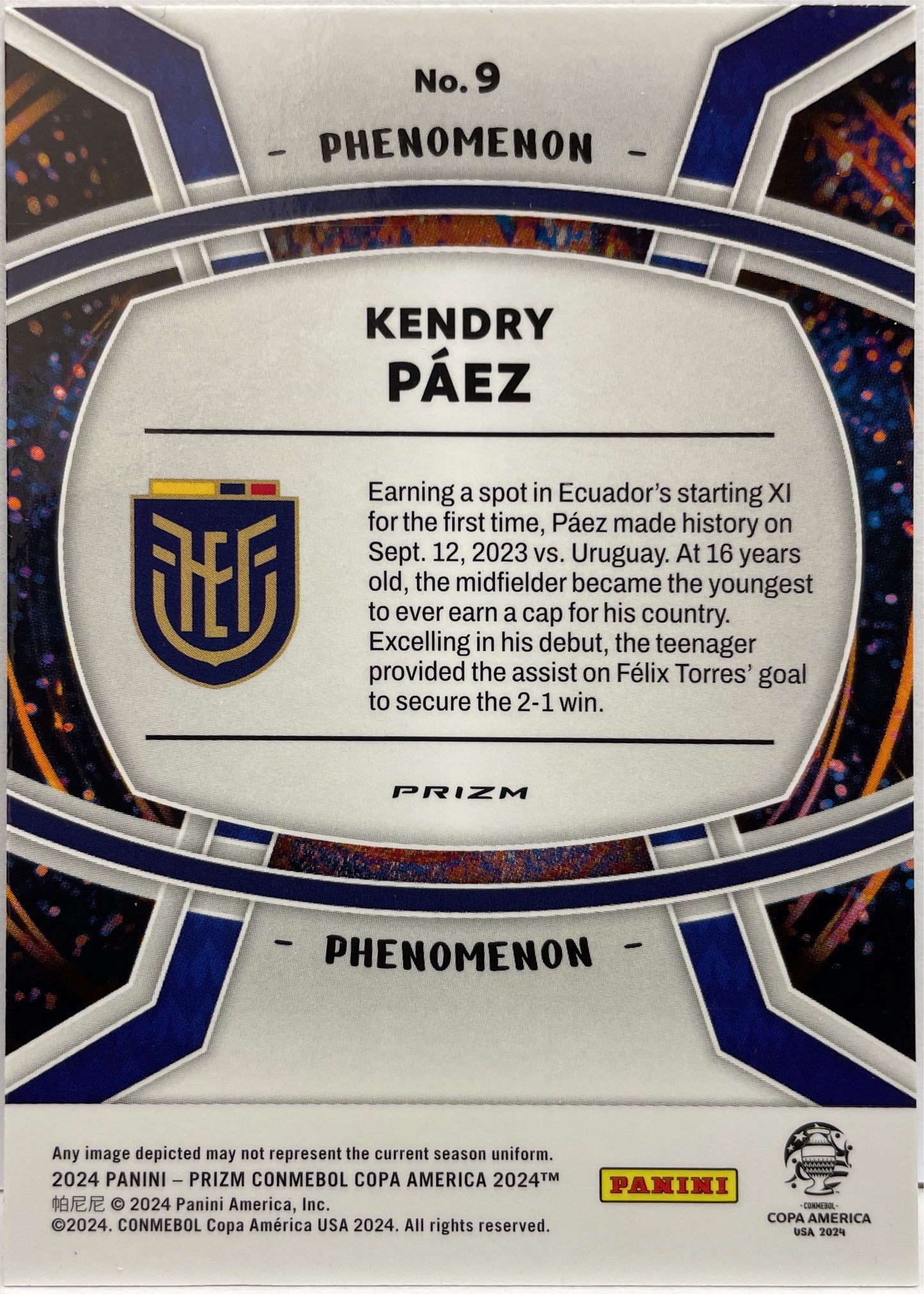 Kendry Paez Rookie Phenomenon Refractor Prizm Conmebol Copa America 2024