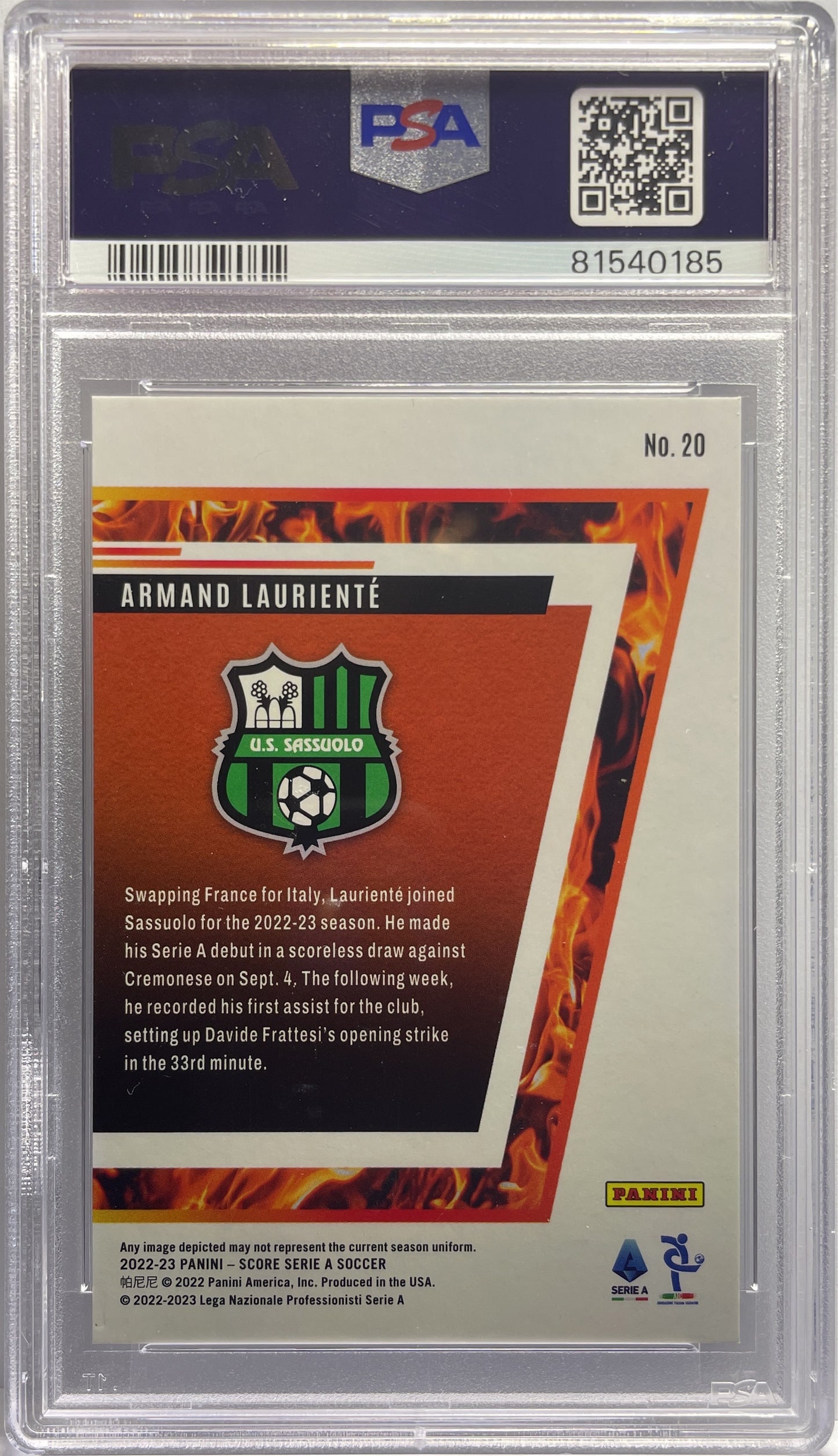 PSA Authentic - Armand Lauriente 1/1 Hot Rookies Black Swirl - Score Serie A 2022/23