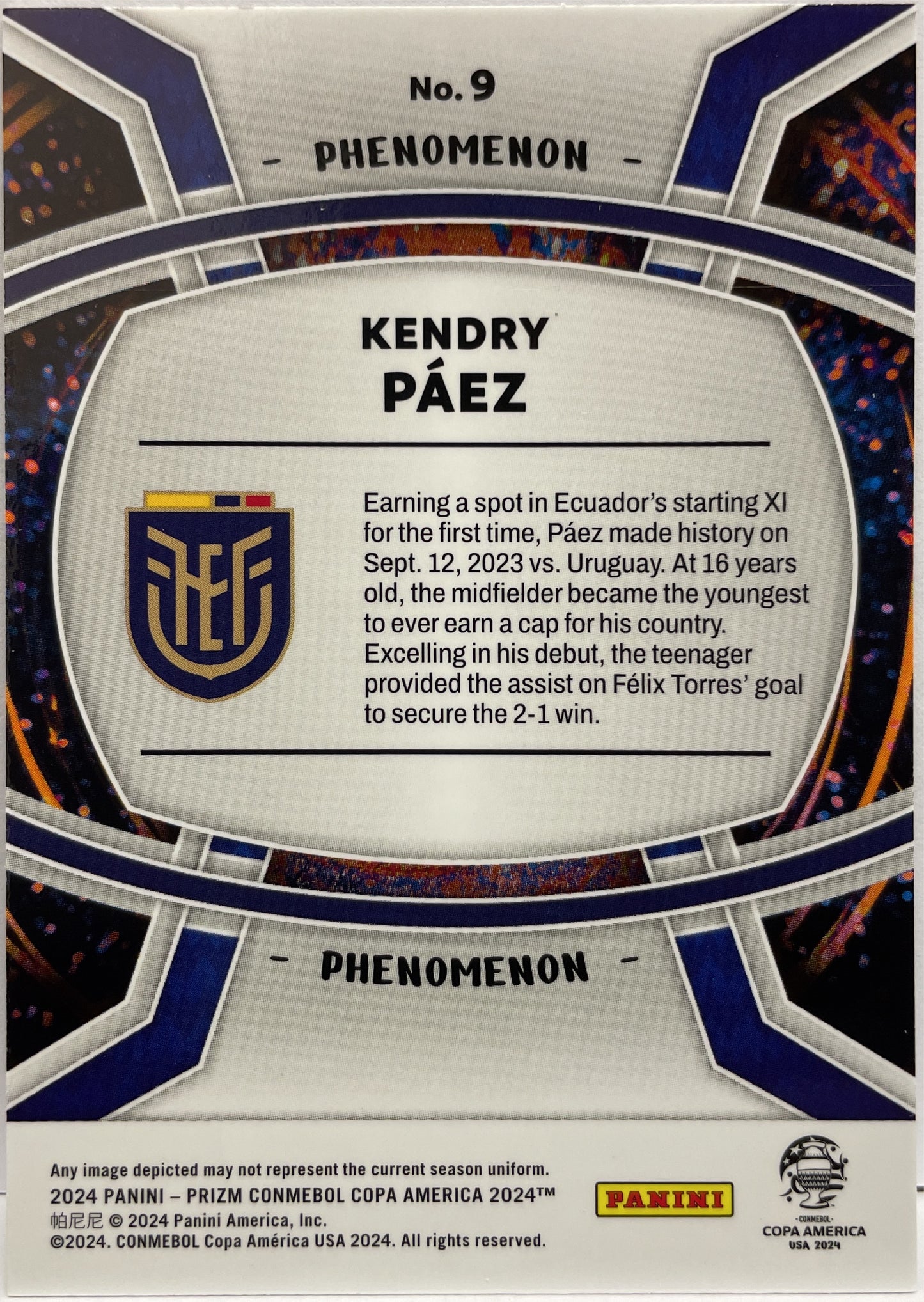 Kendry Paez Rookie Phenomenon Prizm Conmebol Copa America 2024