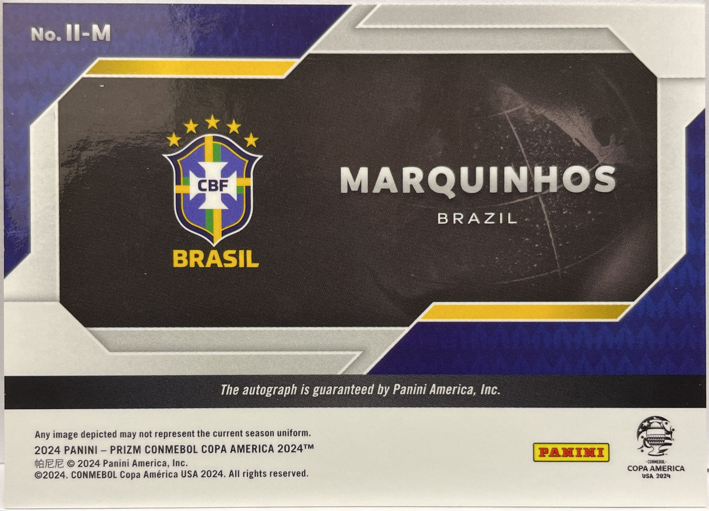 Marquinhos Autograph International Ink Prizm Conmebol Copa America 2024