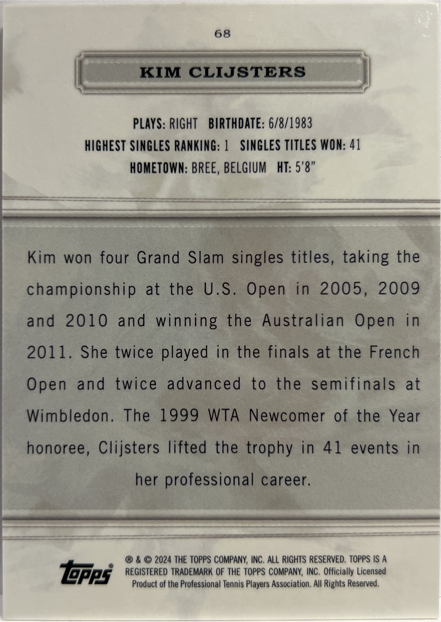 Kim Clijsters 21/99 Topps Royalty Tennis 2024