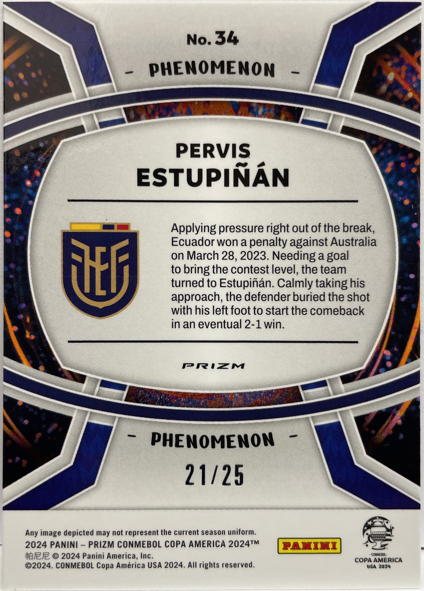 Pervis Estupinan 21/25 Phenomenon Orange Prizm Conmebol Copa America 2024