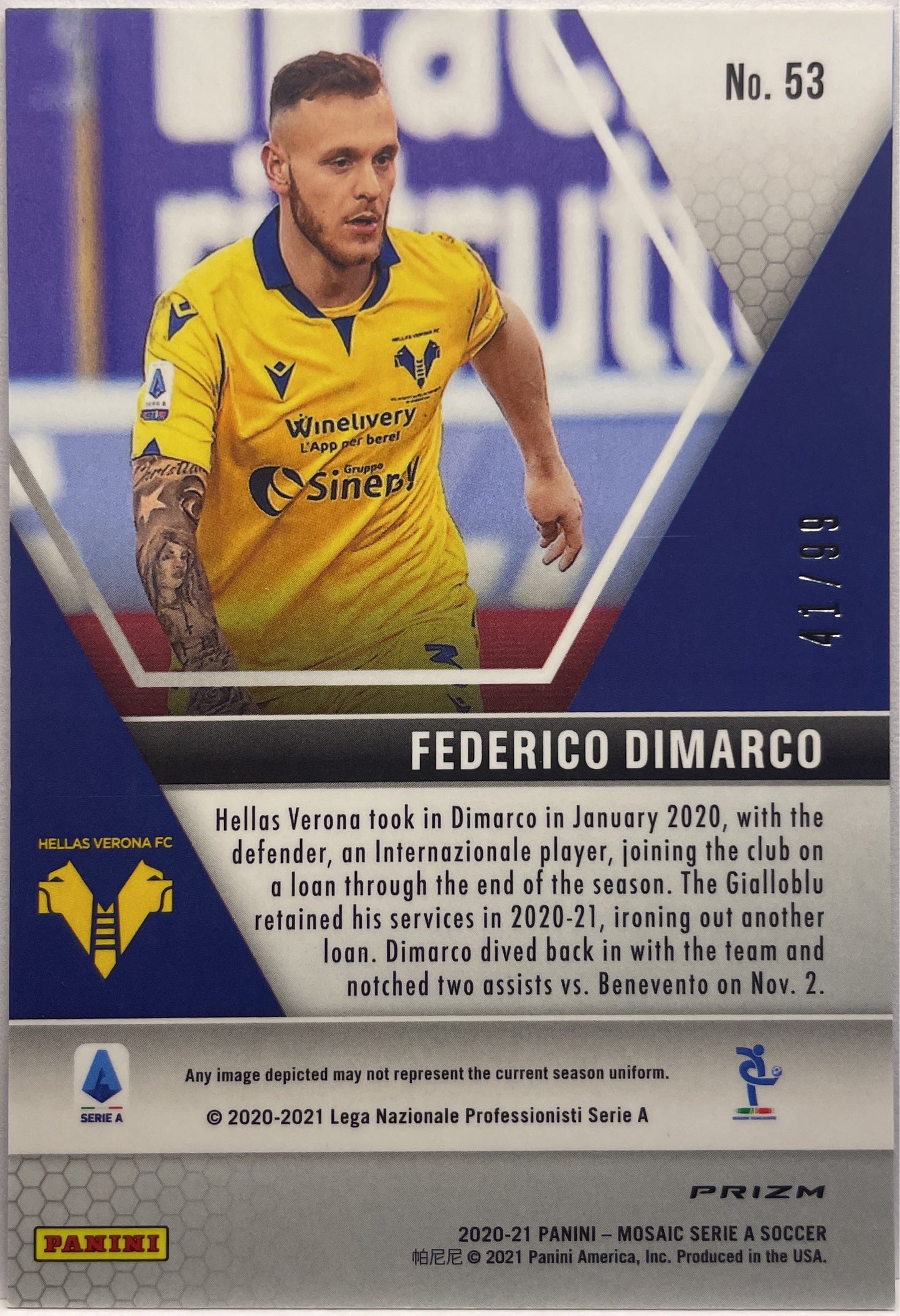 Federico Dimarco 41/99 Rookie Blue Mosaic Serie A 2020/21